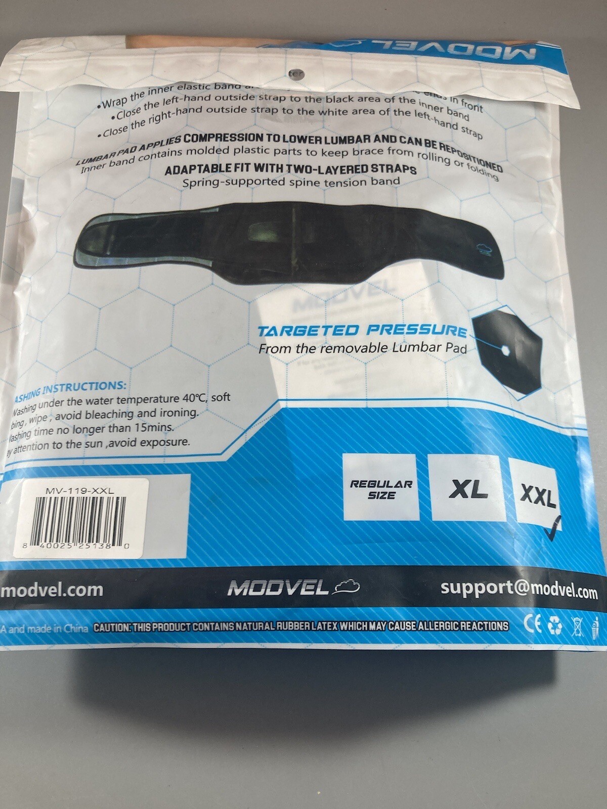 Modvel Back Brace Support XXL Lumbar Support Breathable Adult Unisex NWT