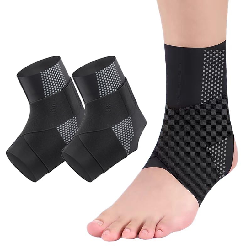 2 PCS Ankle Braces Women Men Compression Sleeve Plantar Fasciitis Black Medium
