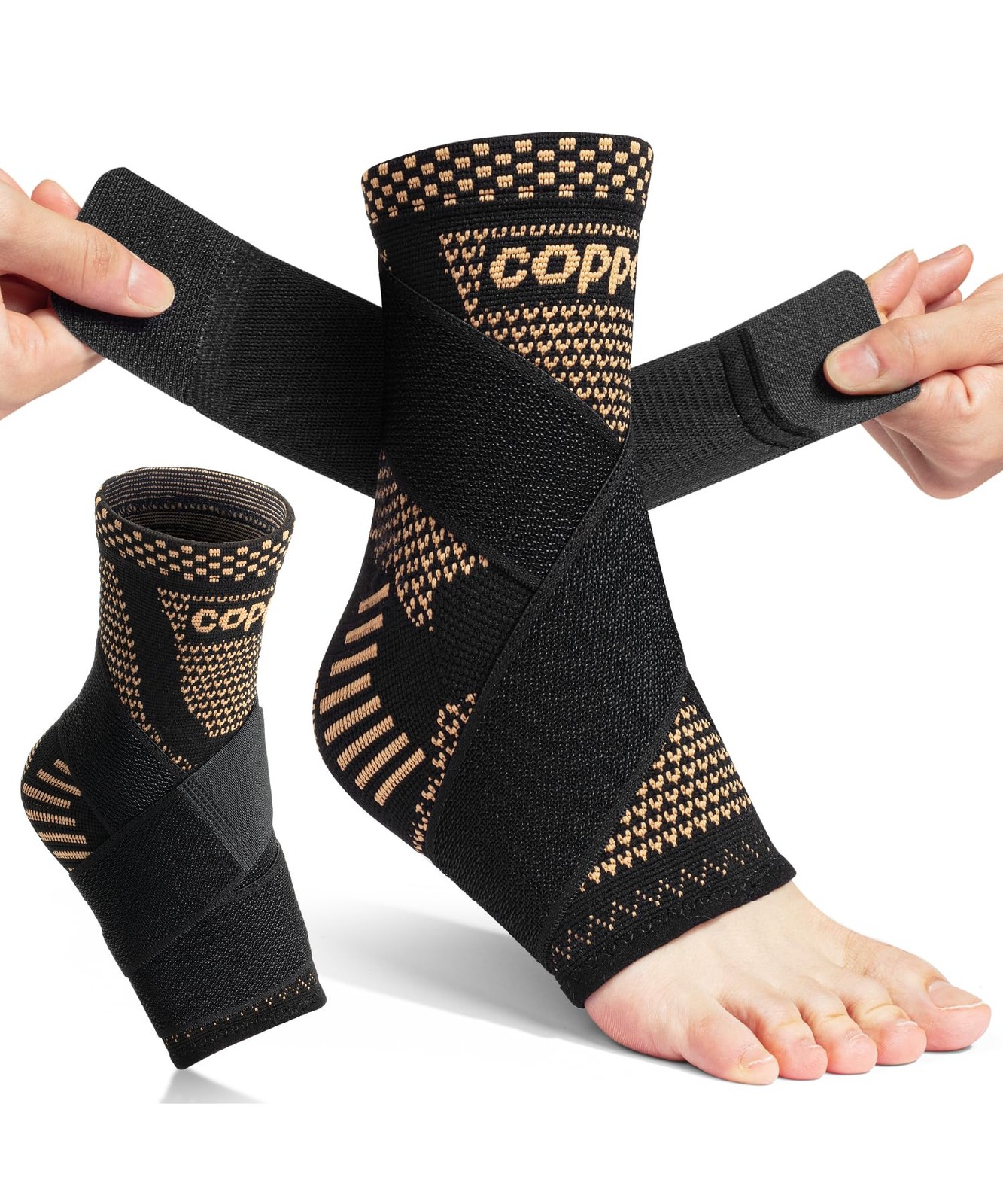 DR JK- Ankle Brace for Women and Men, Large, 1 Pair, Copper and Black, Adjust…