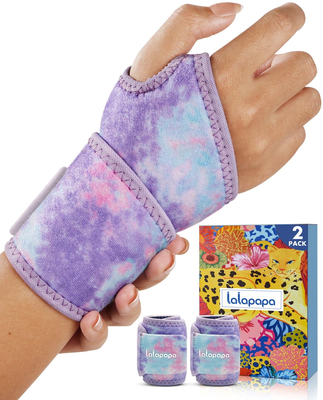Lalapapa 2 Pack Wrist Brace for Women, Adjustable Fits Both One Size, Tie-Dye
