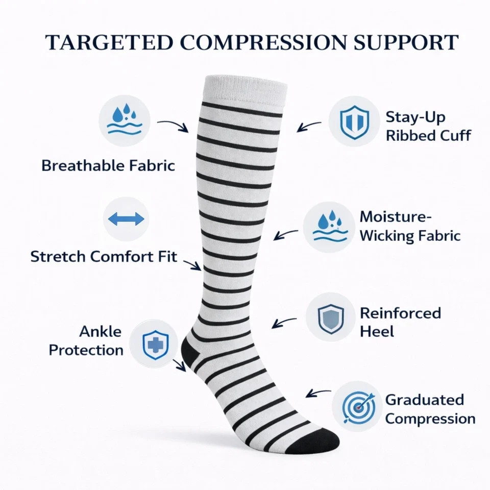 Men & Women Compression Socks Fit Knee High Support Running Travel 6 Pairs