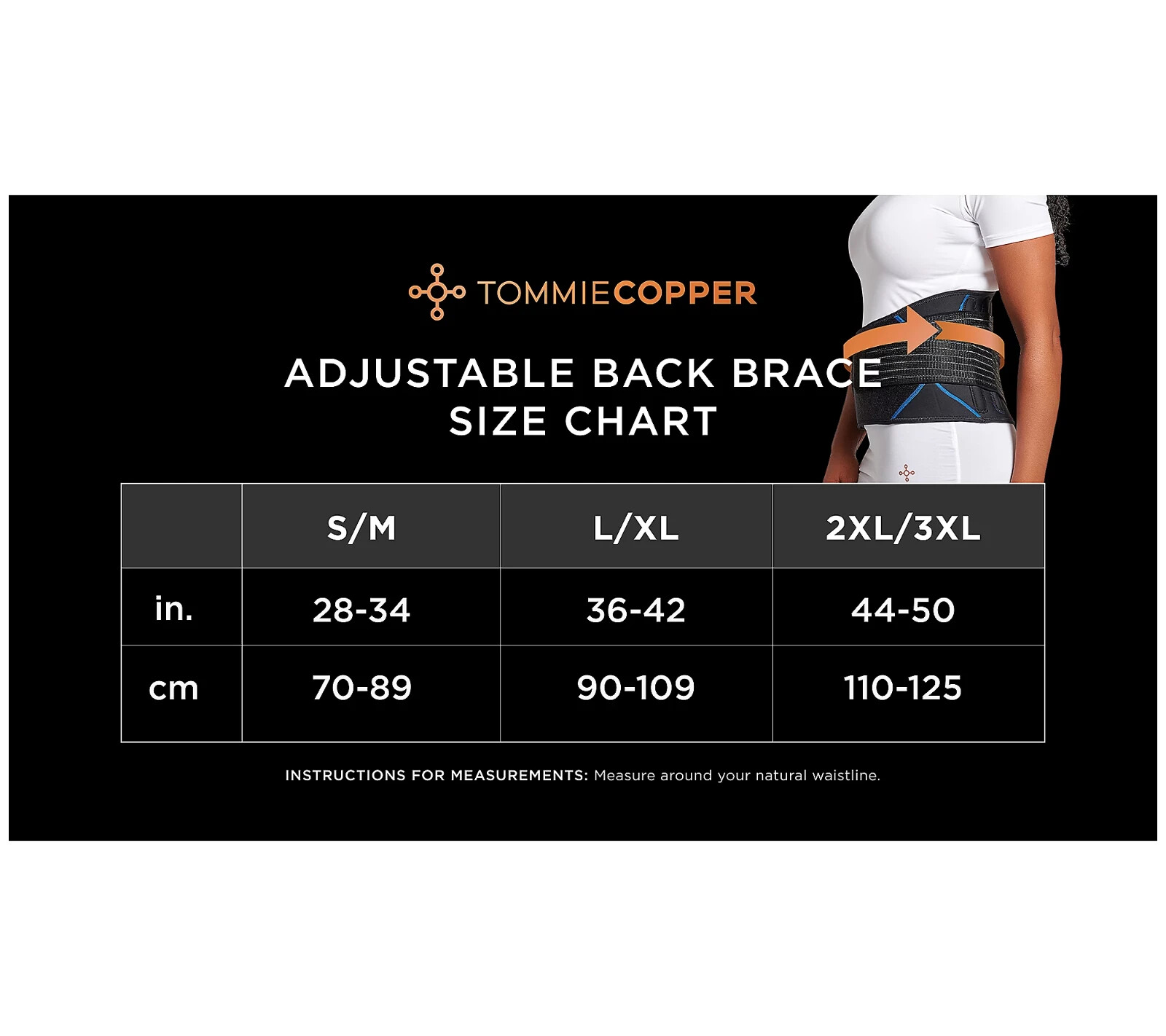 TOMMIE COPPER ADJUSTABLE COMPRESSION BACK BRACE Unisex Size L / XL BLACK / BLUE