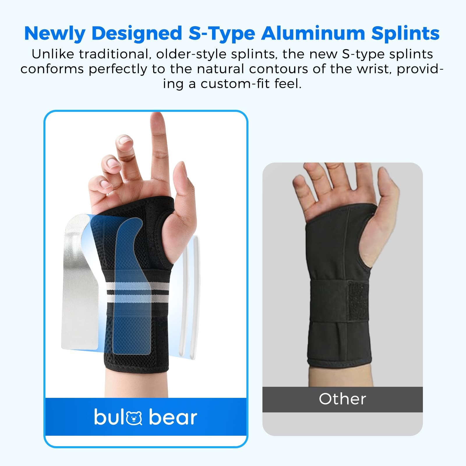 Bula Bear Left Hand-Large Black/White Wrist Brace Splints