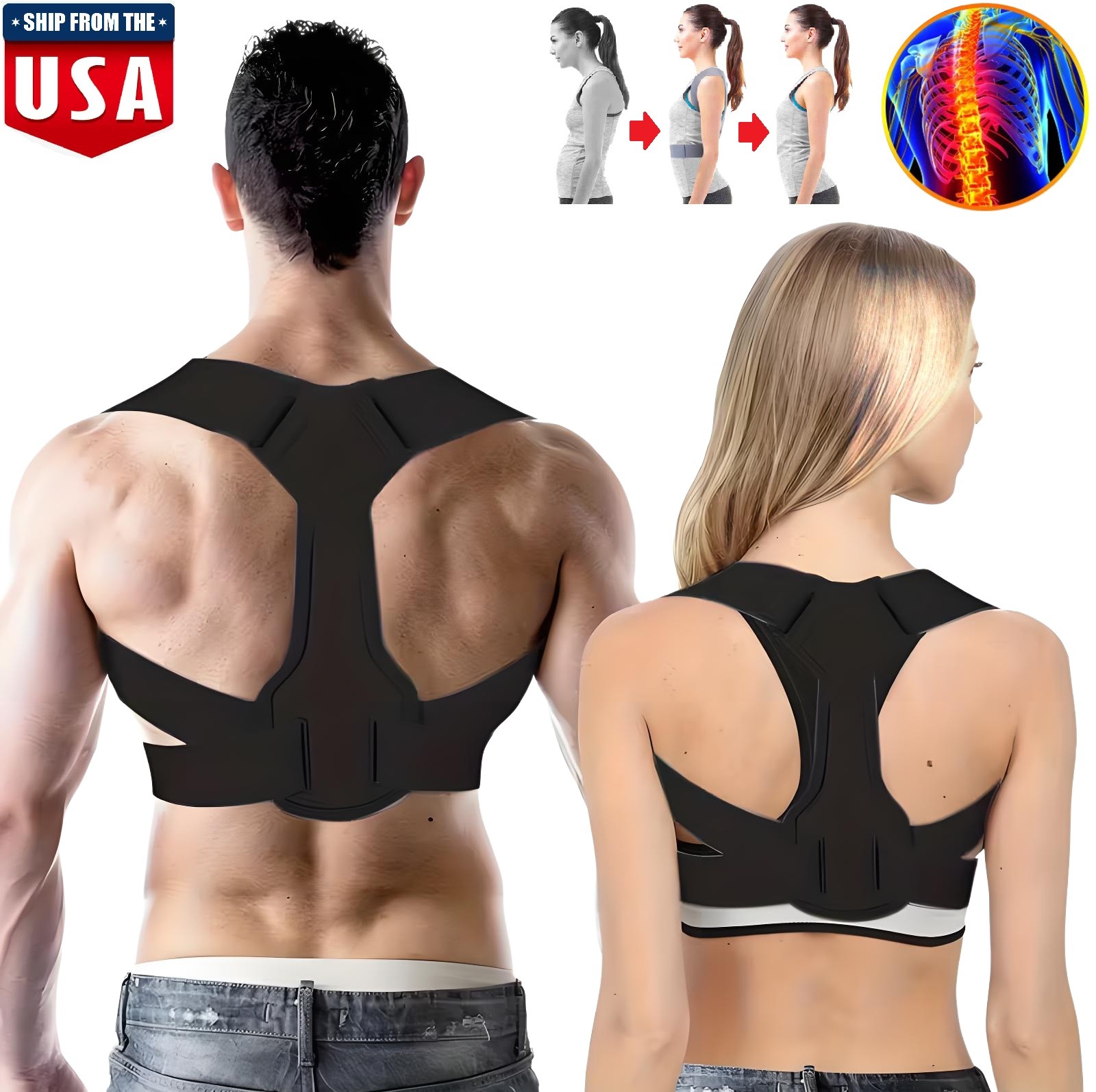Back Brace Posture Corrector Women Men Shoulder Straightener Adjustable Support