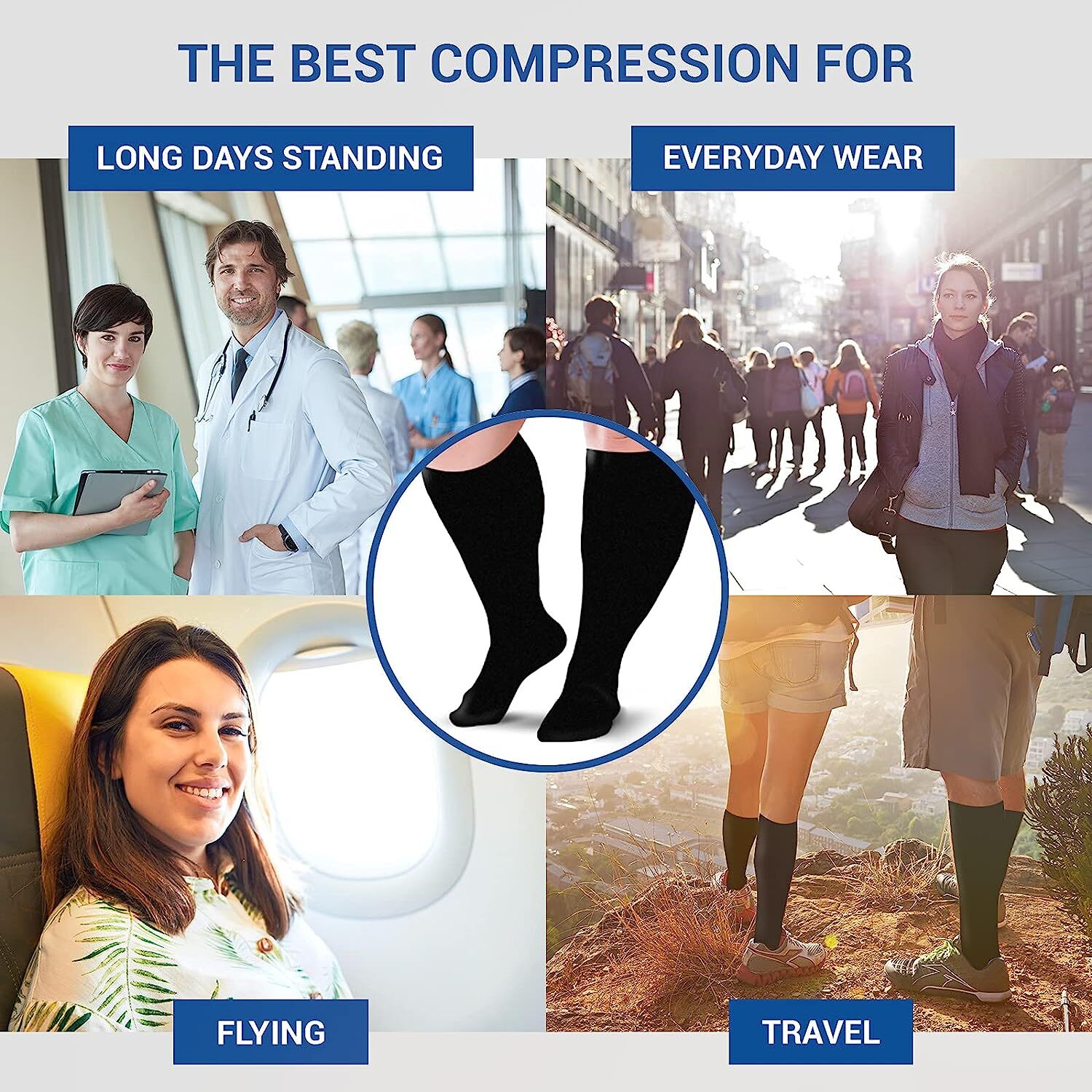 S M L 2XL 3XL 4XL Compression Socks Women Men Wide Calf Flight Socks Knee High