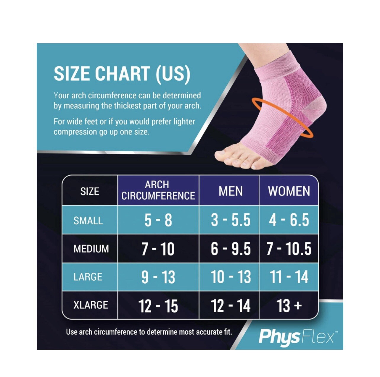 NWT-PhysFlex Unisex Size L Pink Compression Foot Sleeve Arch Support