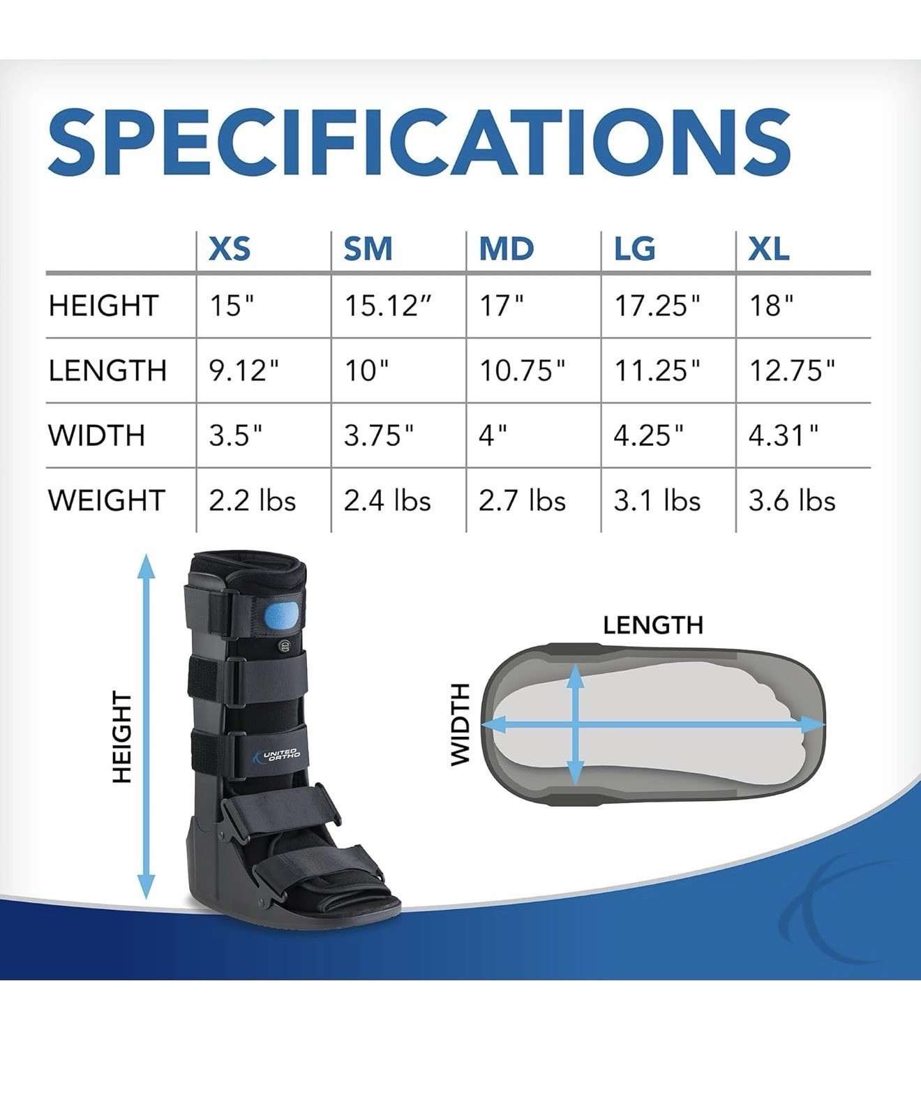 United Ortho Air Cam Walker Fracture Boot, Extra Large, Black