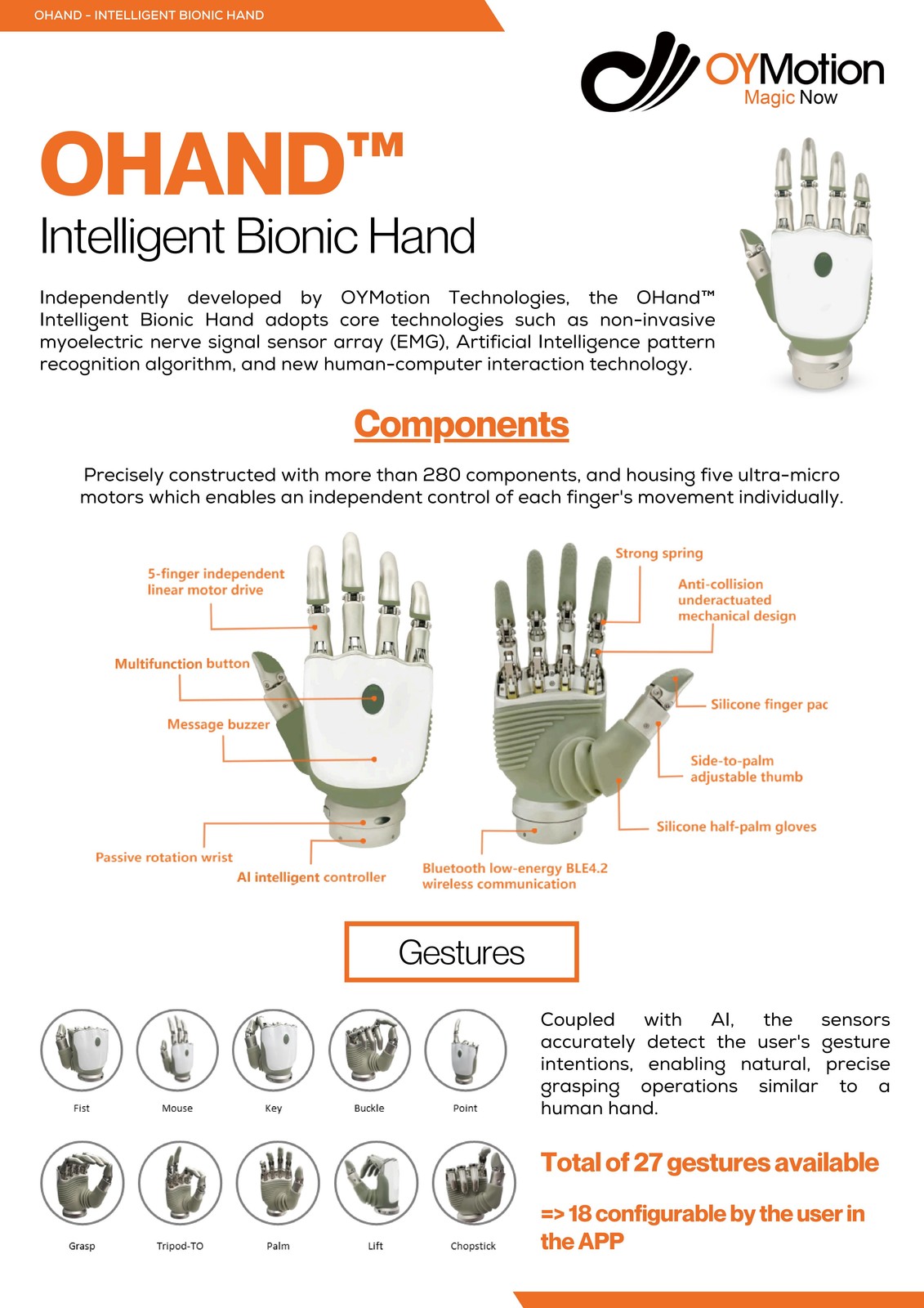 OHand PRO 8-Sensor Myoelectric AI Bionic Hand for Upper-Limb Amputees