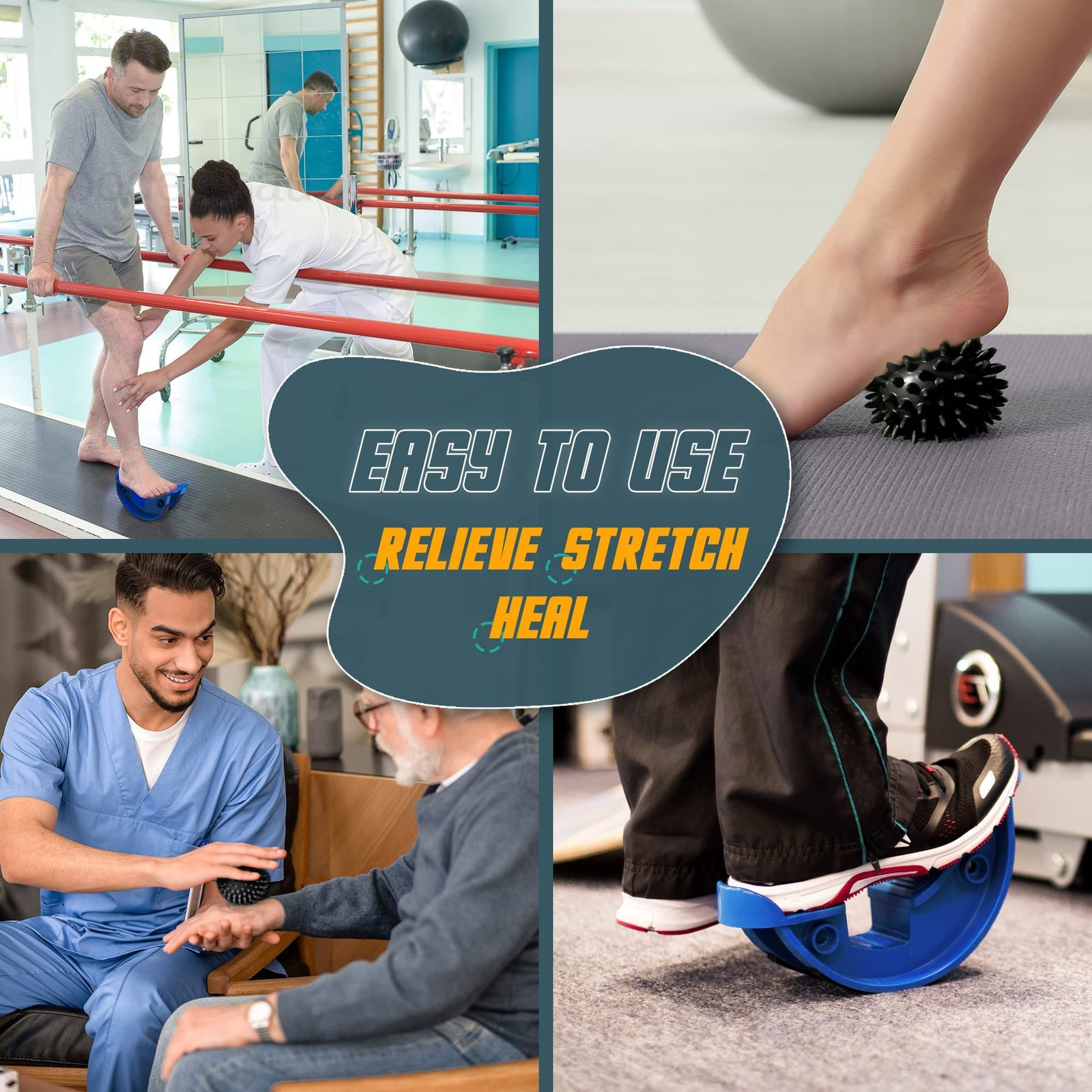 Foot Rocker with Spiky Ball, Calf Stretcher for 1. Blue Ball