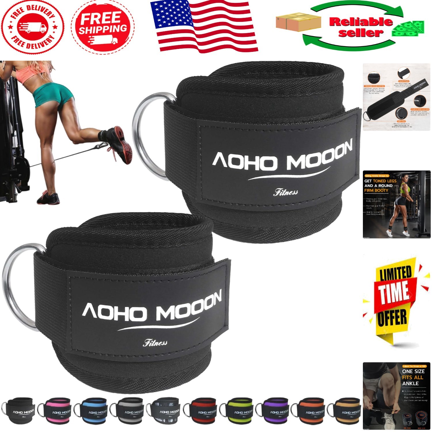 Adjustable Ankle Strap Set for Glute Kickbacks – Durable & Comfortable Cuffs