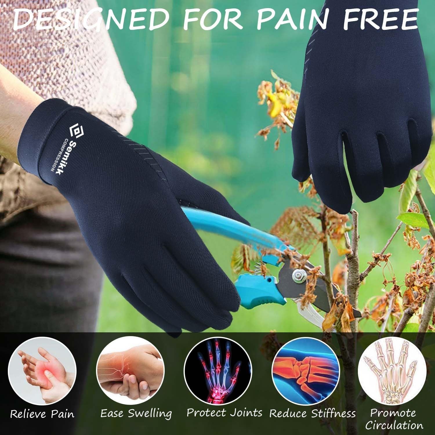 Full Finger Copper Arthritis Gloves for Daily Comfort & Joint Pain Relief, Large