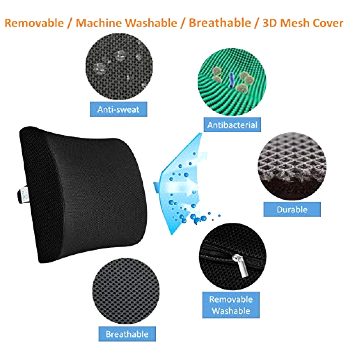 Lower Back Pain Relief Memory Foam Lumbar Support Pillow w/ Washable Mesh Cover