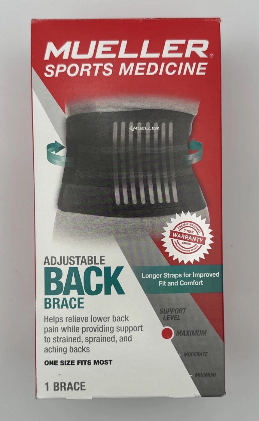 Mueller Sports Medicine Adjustable Back Brace Maximum Lumbar Support in Orig Box