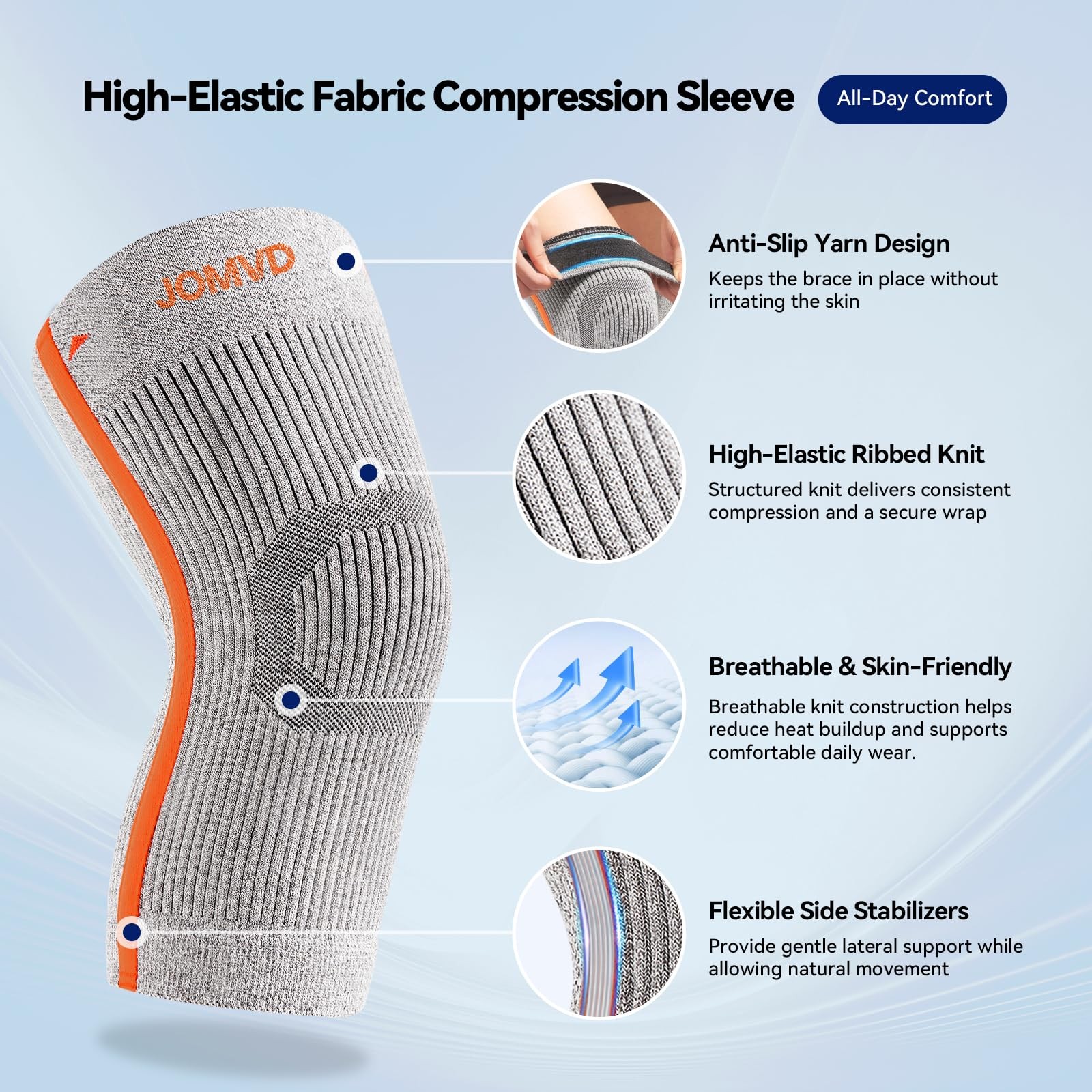 JOMVD Knee Compression Sleeve for Arthritis Pain – Brace Large, Grey