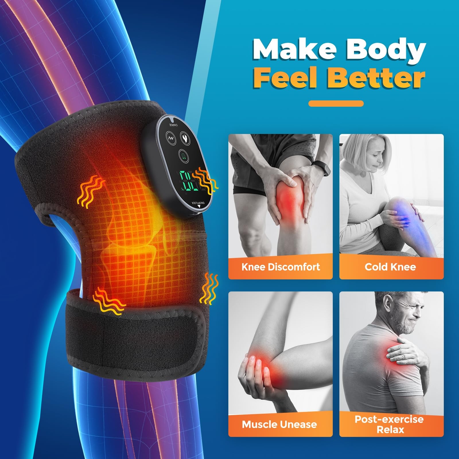 Cordless Heated Knee Massager with Vibration, FSA Eligible, Heated Knee Brace…
