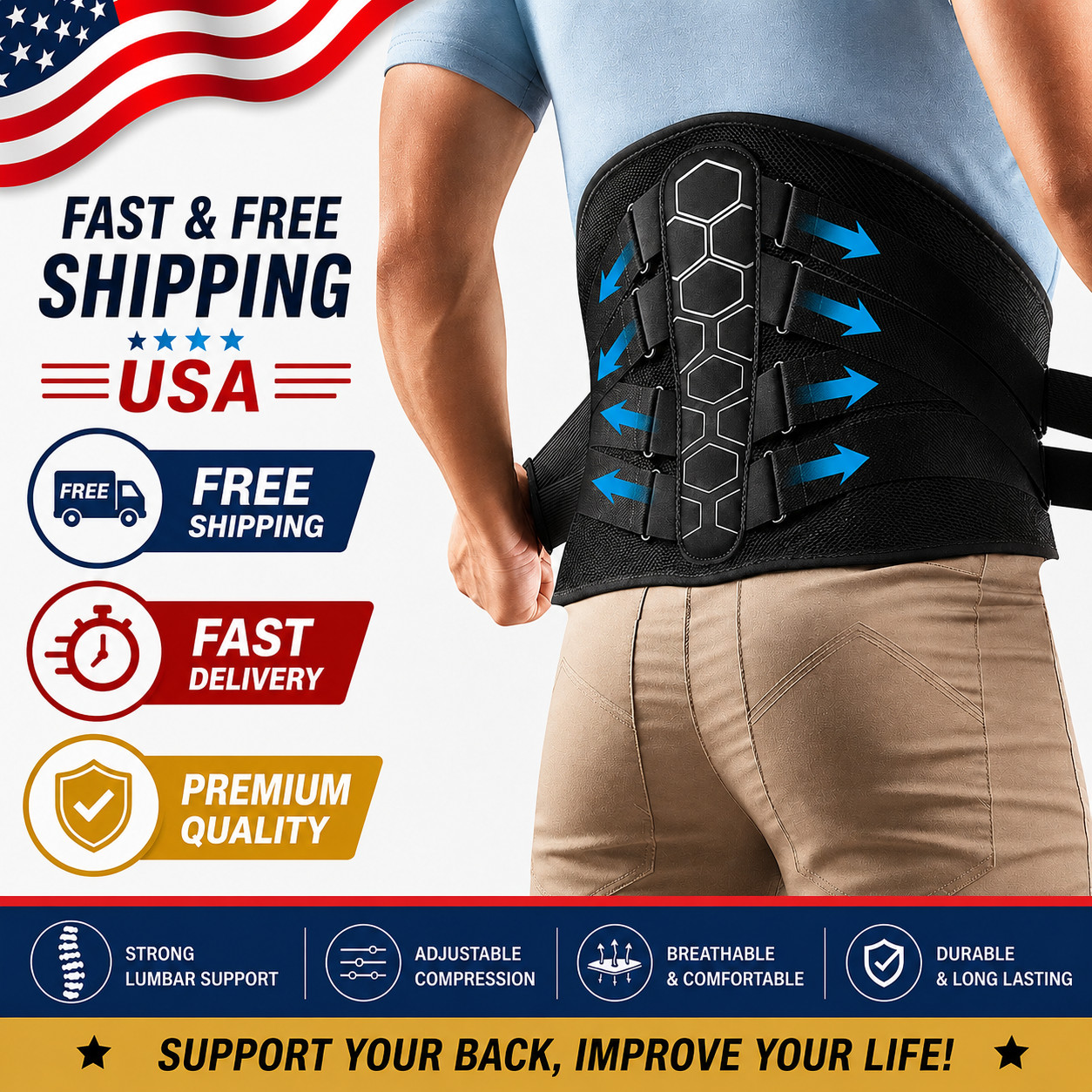 New Copper Fit X-Back Brace Lumbar Support for Lower Back Pain Relief