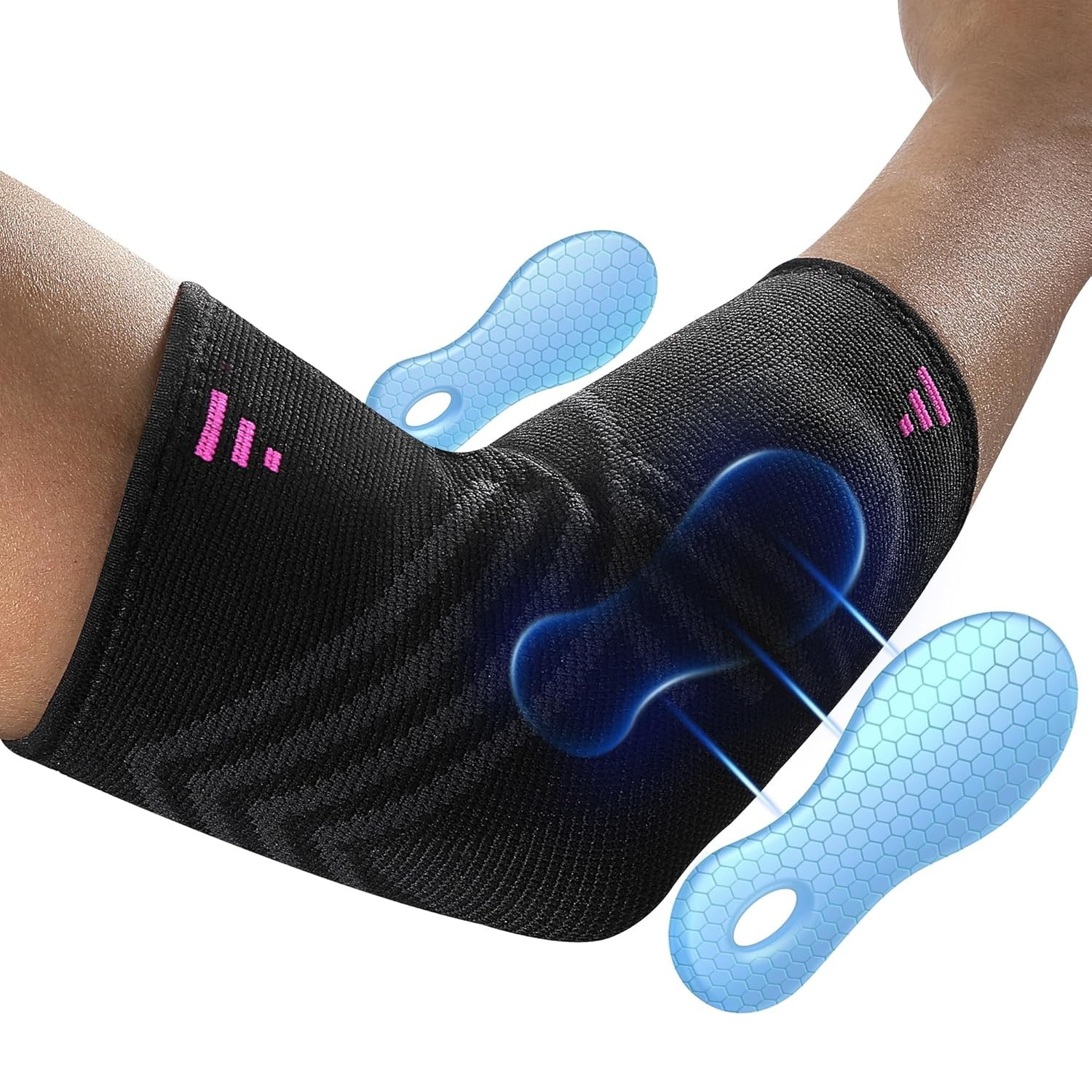 1 Pair Elbow Compression Sleeve with Gel Pad for Men Women, Elbow Brace for T…