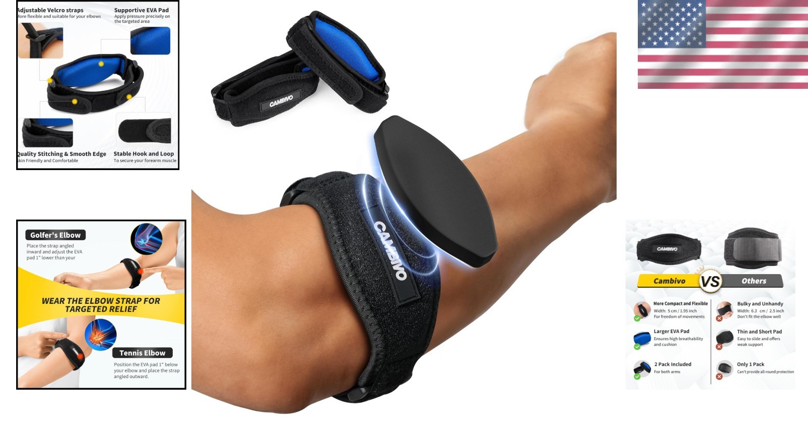 One Size Fits All: 2 Pack Adjustable Elbow Braces for Pain Relief & Support