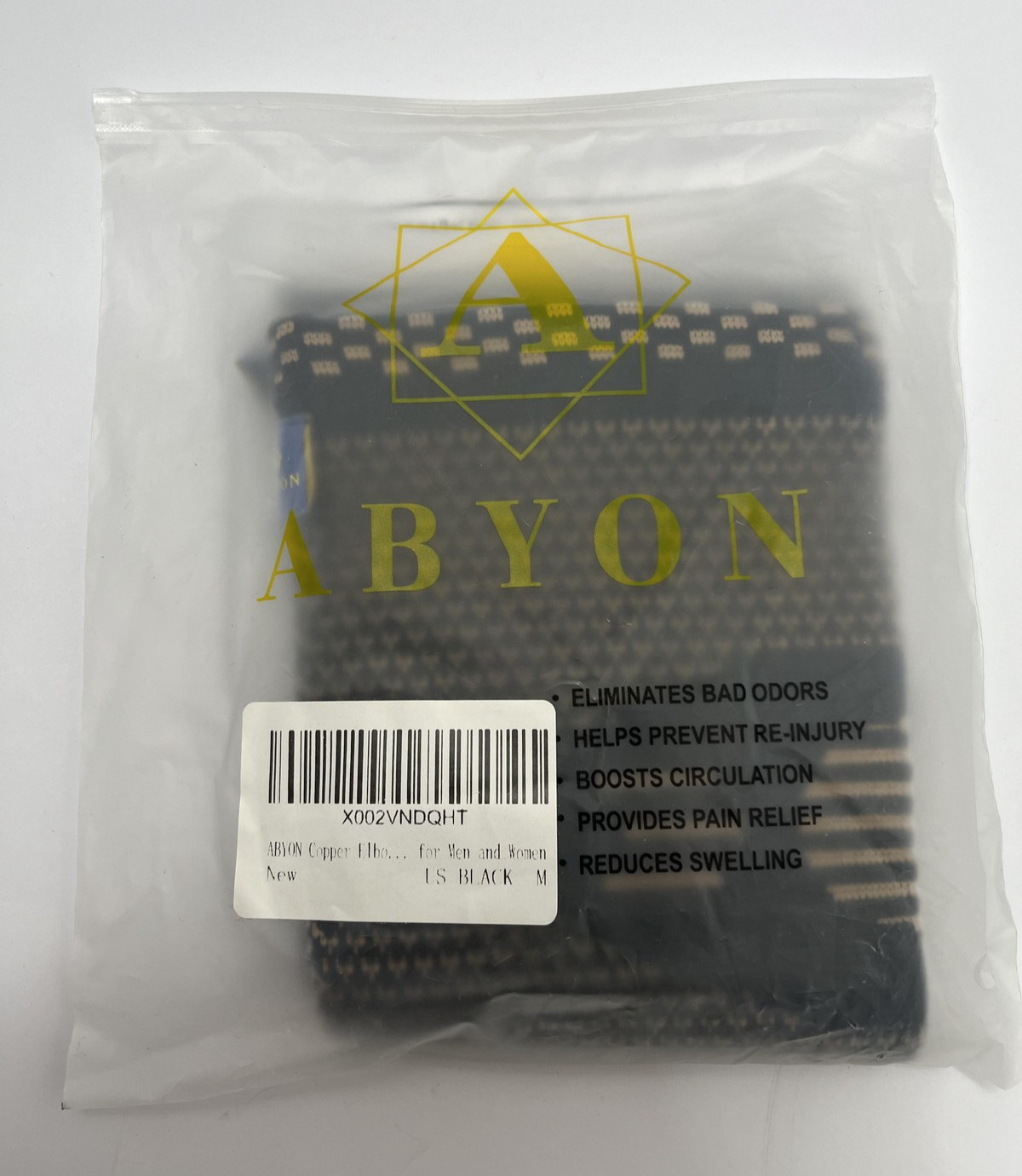 2pk Abyon Copper Elbow Compression Sleeve Support Black Men Women Brace Medium