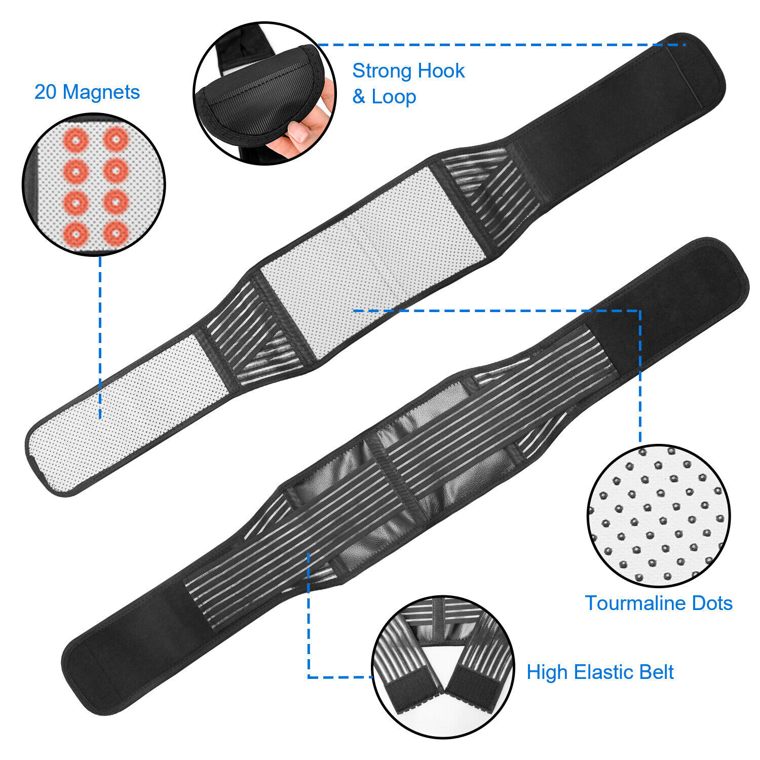 Self Heating Magnetic Back Support Lower Lumbar Brace Waist Belt Pain Relief US