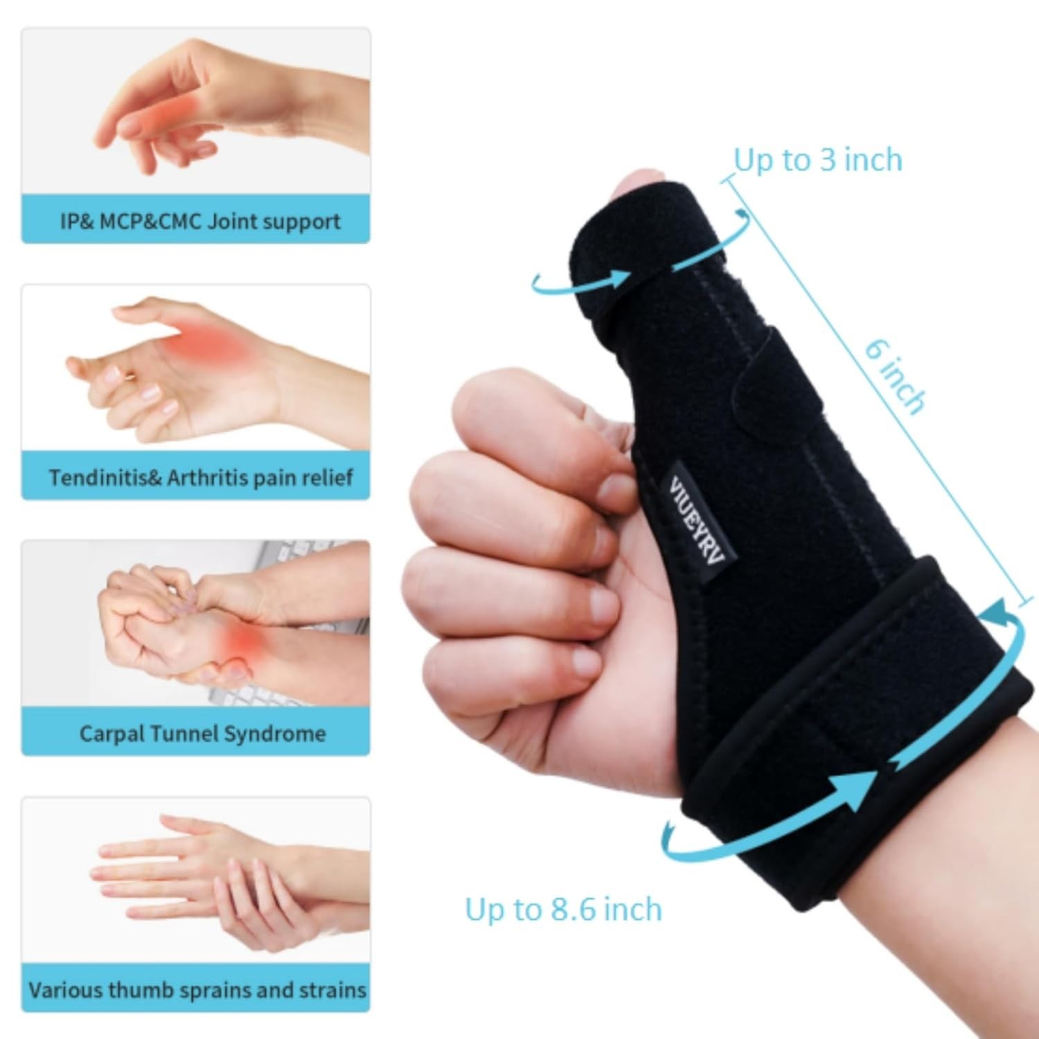 Adjustable Thumb Splint – Breathable Support Brace for Pain Relief, Black