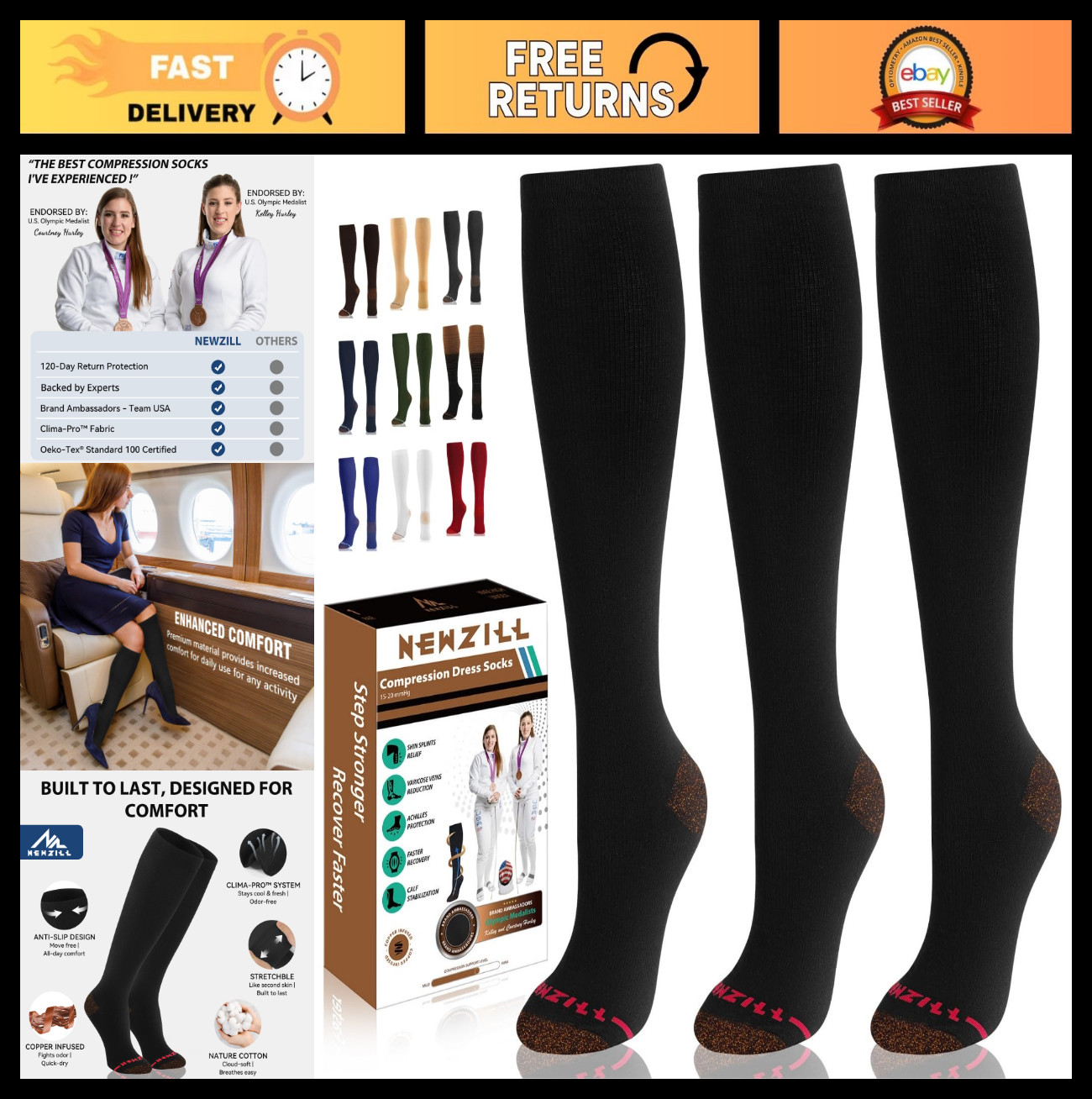 Compression Socks 15-20mmHg for Men & Women – Cotton Rich, Odor Control, Medical