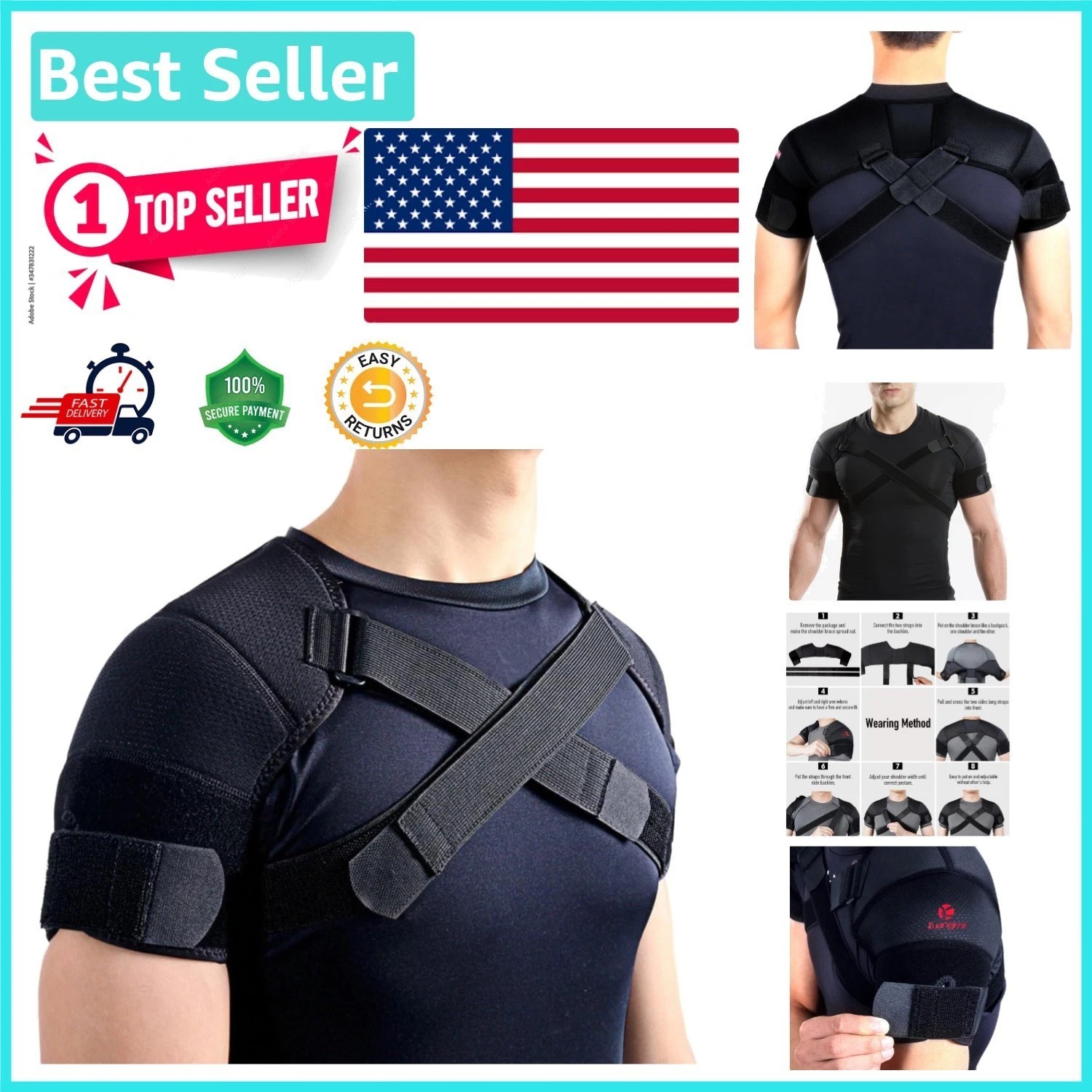 Double Shoulder Support Brace in Black – Large Adjustable Relief for Active Life
