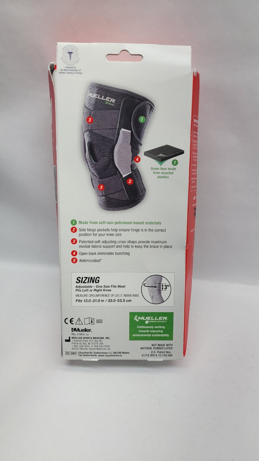 Mueller Self-Adjusting Hinged Knee Brace Adjustable One Size Black FDA