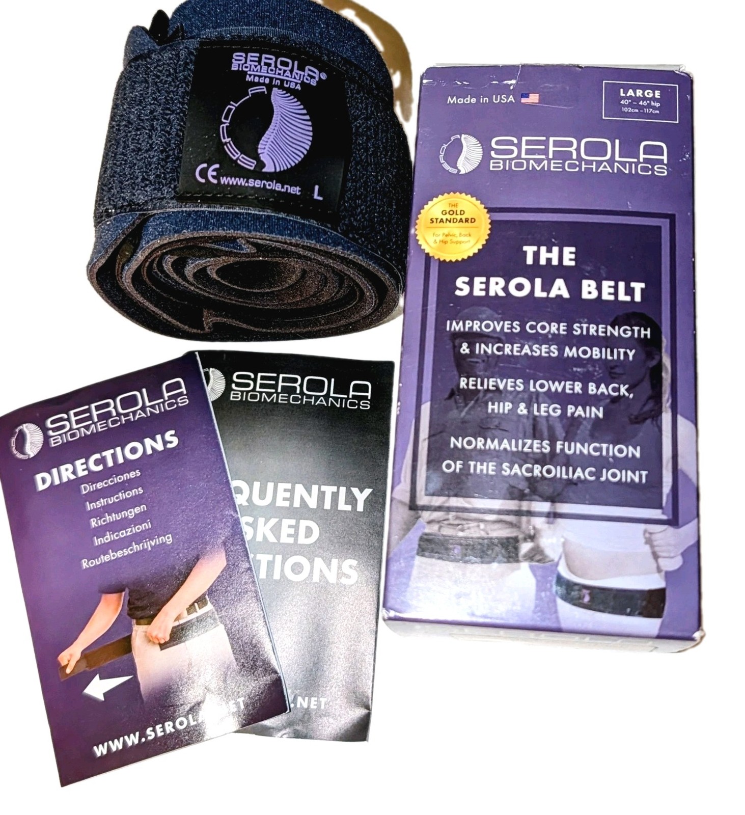 Serola Belt Large 40″-46″ Hip Sacroiliac Lower Back Leg Pain Relief Large L NEW
