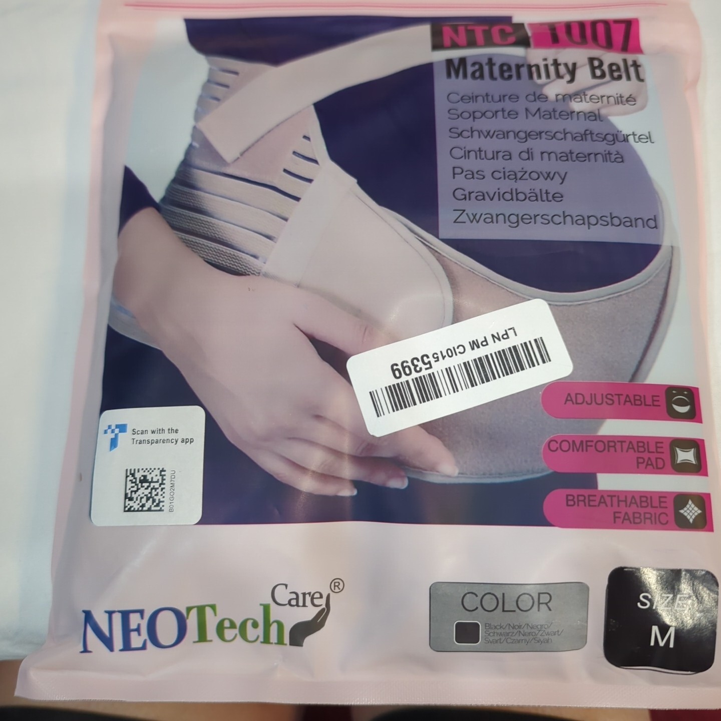 Neo Tech Care Maternity Back-MEDIUM Belly Belt SUPPORT Blk Adjust Breathable NEW