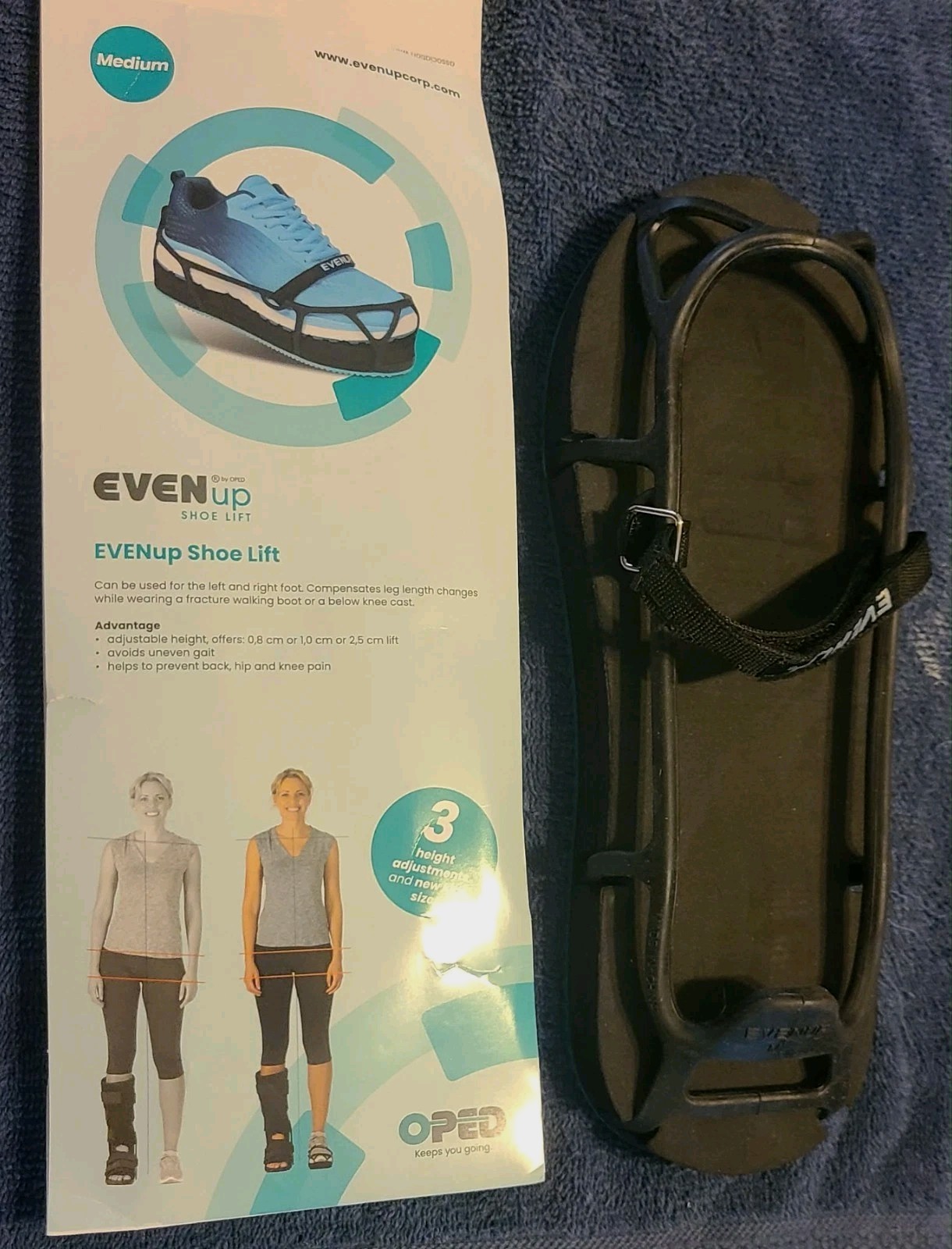 Even Up Shoe Lift Height Adjustable Right or Left Foot Med Men 8.5-10 Women 9-11