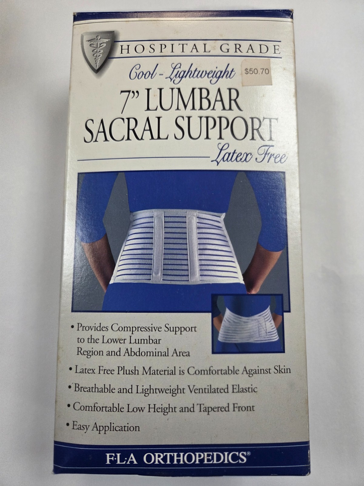 FLA Latex-Free 7″ Lumbar Sacral Support White Small(28-32″)