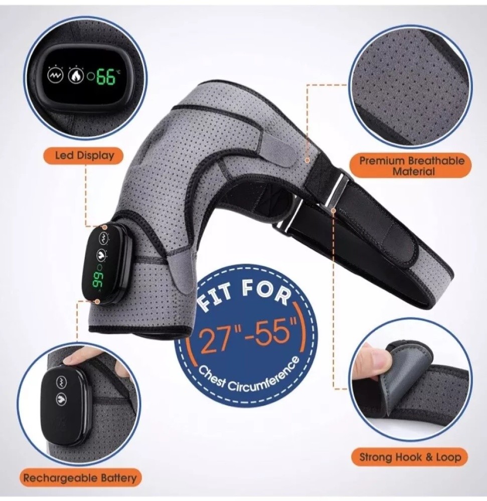 Heated Vibration Shoulder Massager Wrap Rotator Cuff Brace Pain Relief Electric