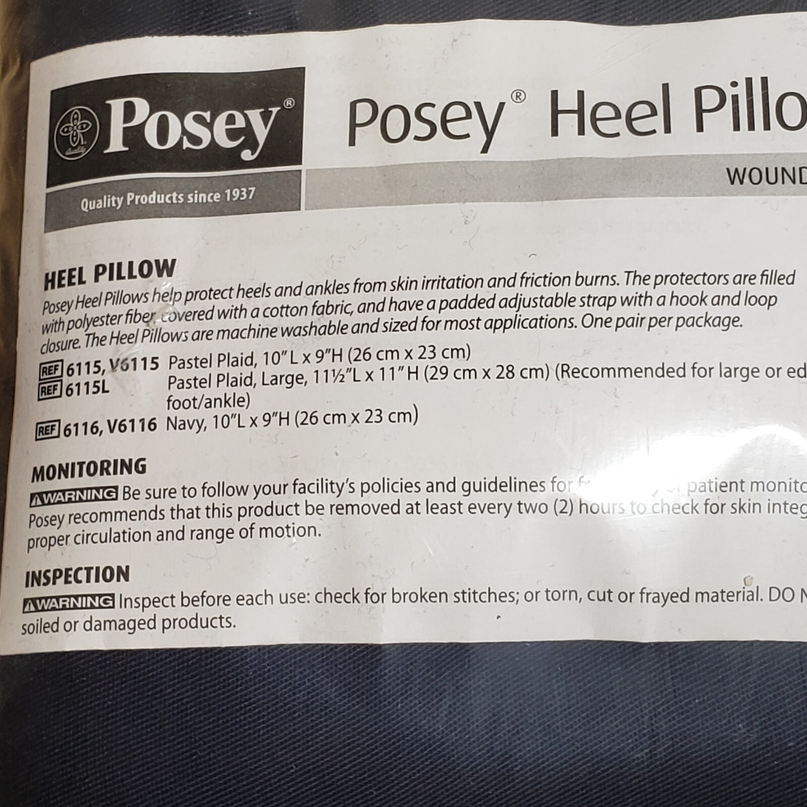 Pair of Posey Plaid Heel Pillows Foot Positioner Wound Prevention Blue 6116 USA