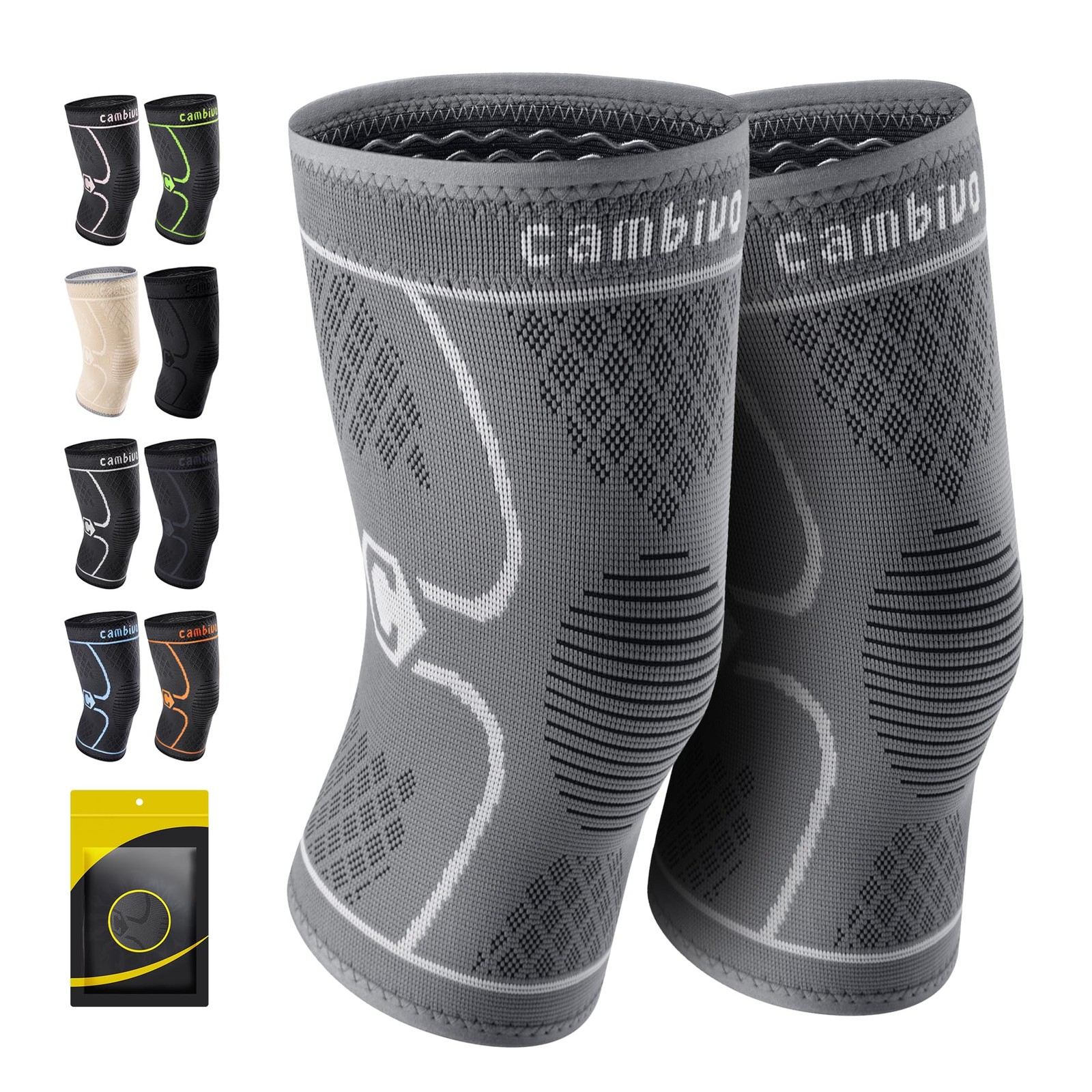 2 Pack Knee Brace Compression Sleeve Men Women Support Running Cool Gray L