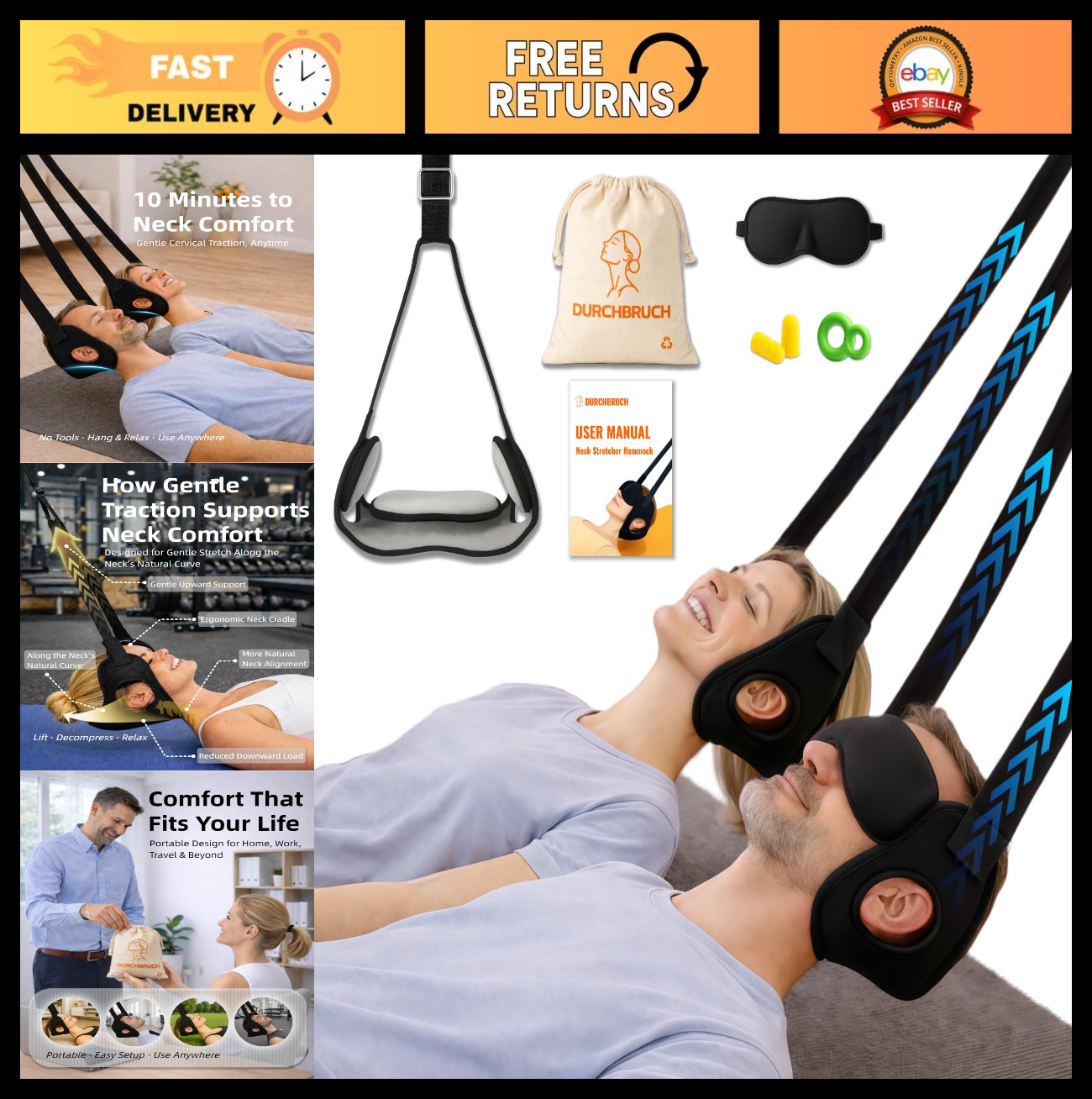 Neck Stretcher Hammock for Pain Relief, Adjustable Cervical Traction Device, Cus