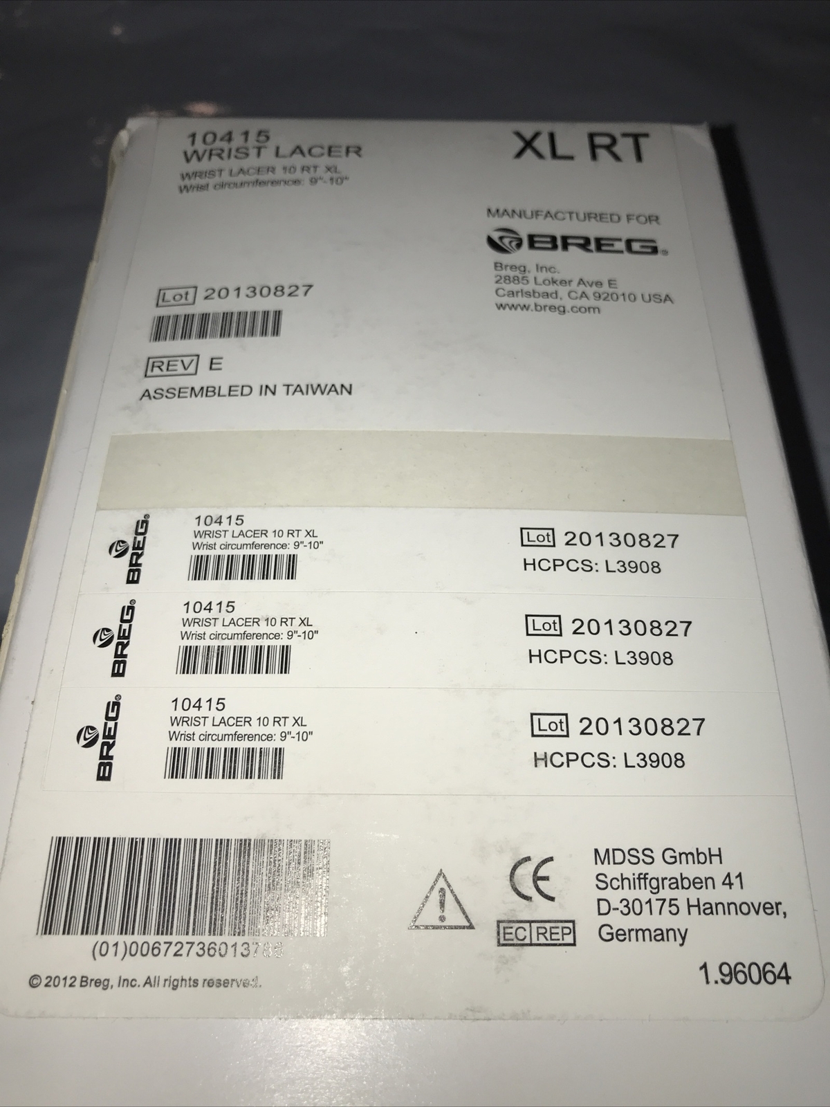 Breg Wrist Lacer X-Large,RT. WRIST BRACE.New In Box 10415 Great Price !