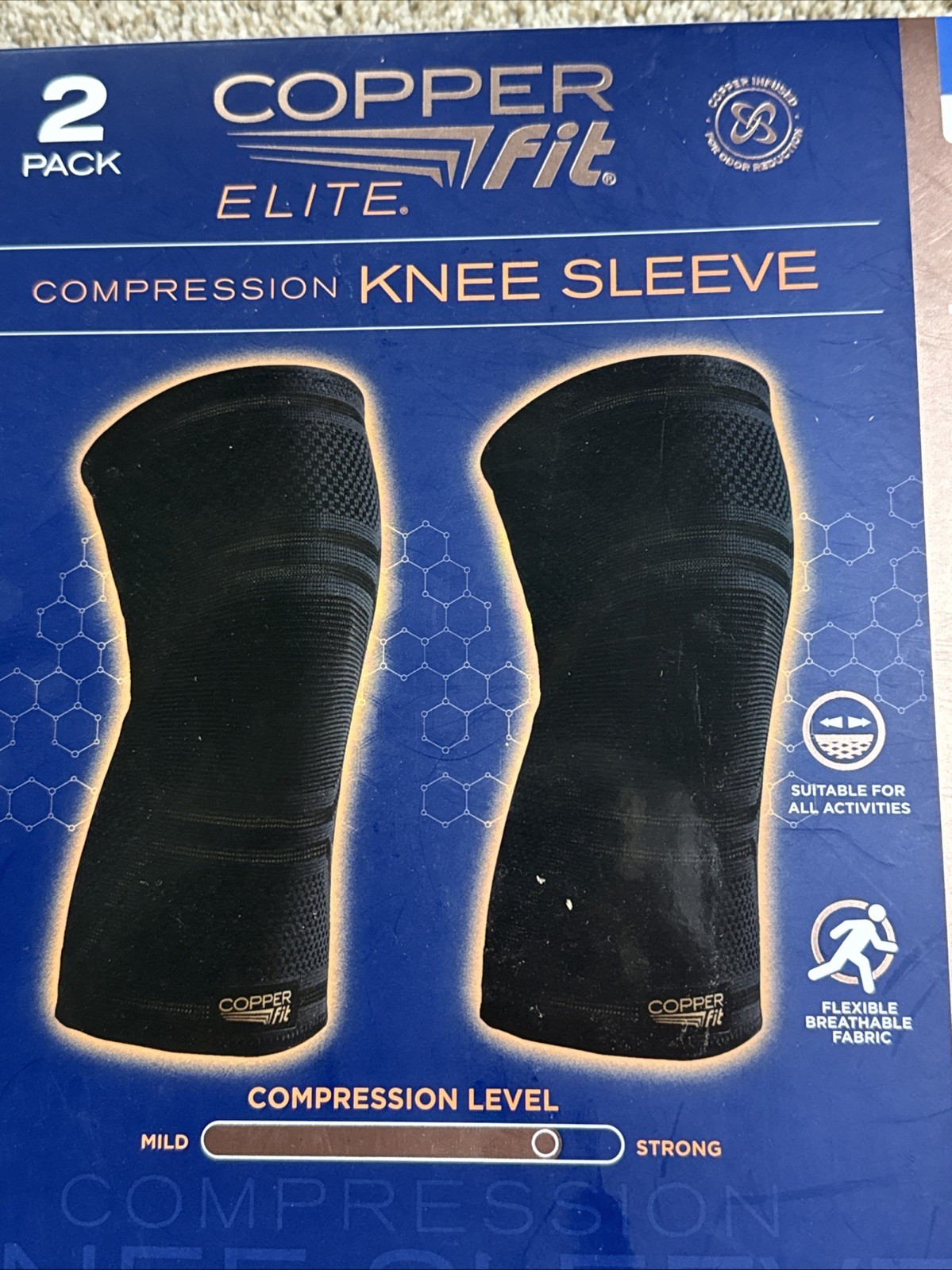 Copper Fit Elite Knee Compression Sleeve Brace 2-Pack, Black (L/XL) Support