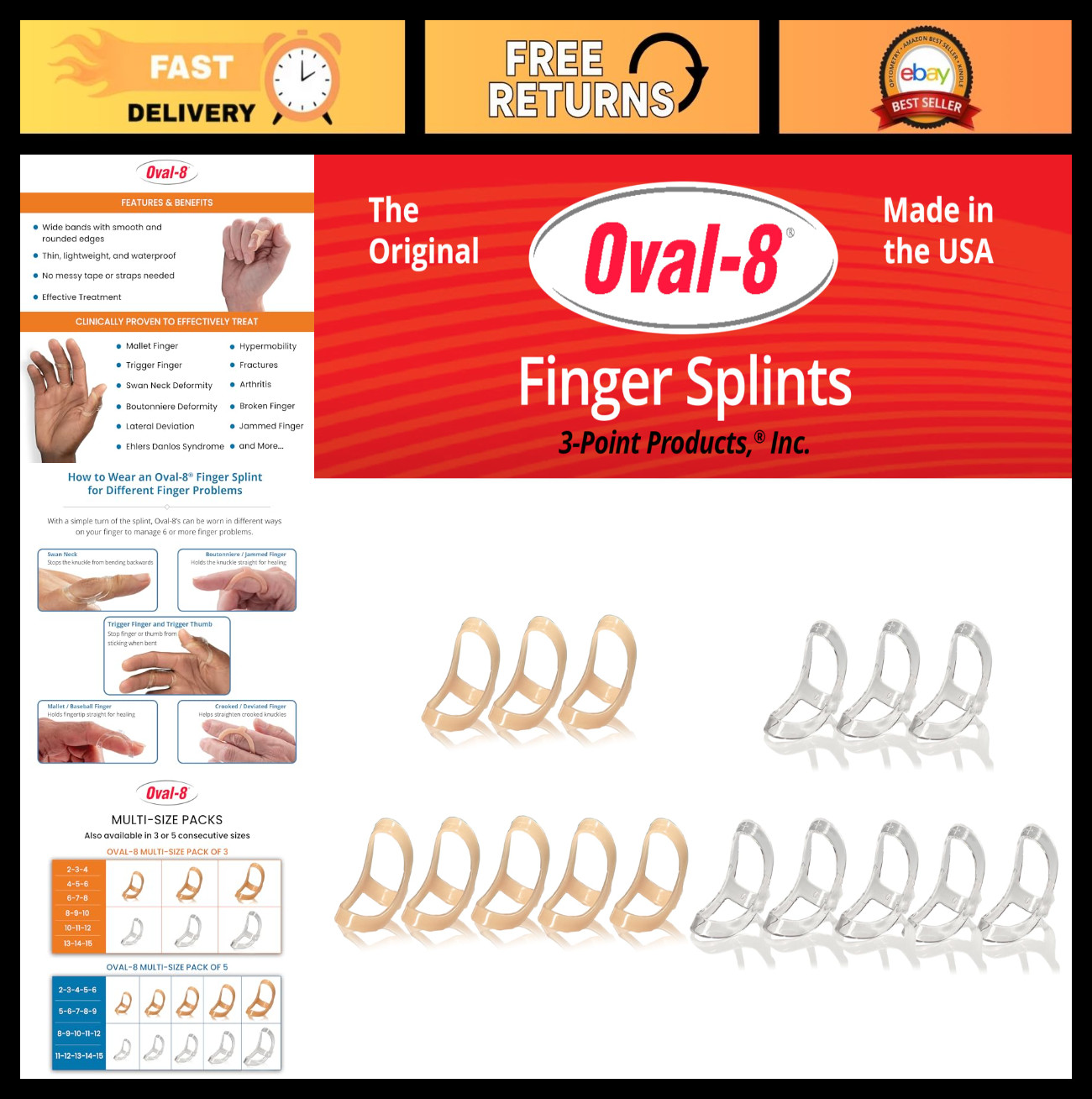 Multi-Size Oval Finger Splints Pack of 3 – Sizes 6, 7, 8 for Joint Support