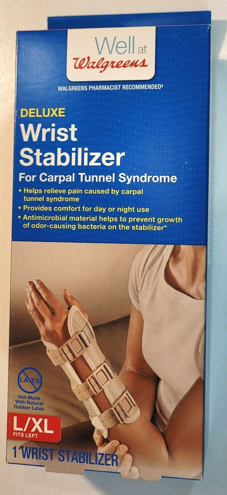 WALGREENS DELUXE WRIST STABILIZER FOR CARPEL TUNNEL SYNDROME L/XL FITS LEFT