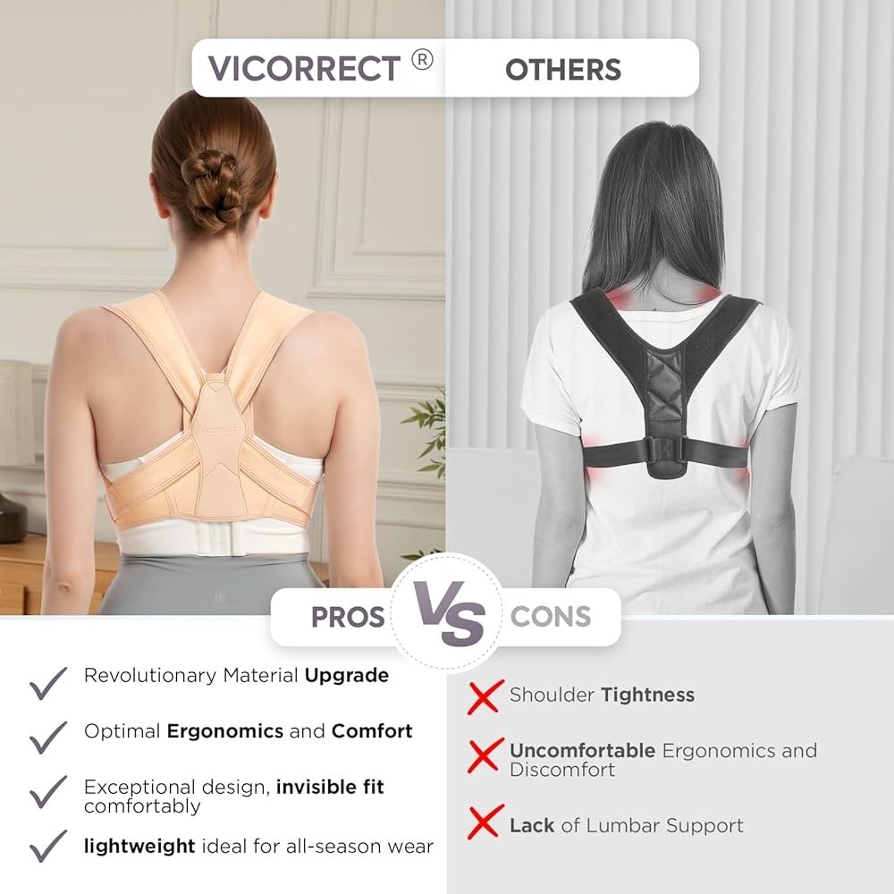 Vicorrect Posture Corrector Women’s and Men’s Size M/L Cream Adjustable Support