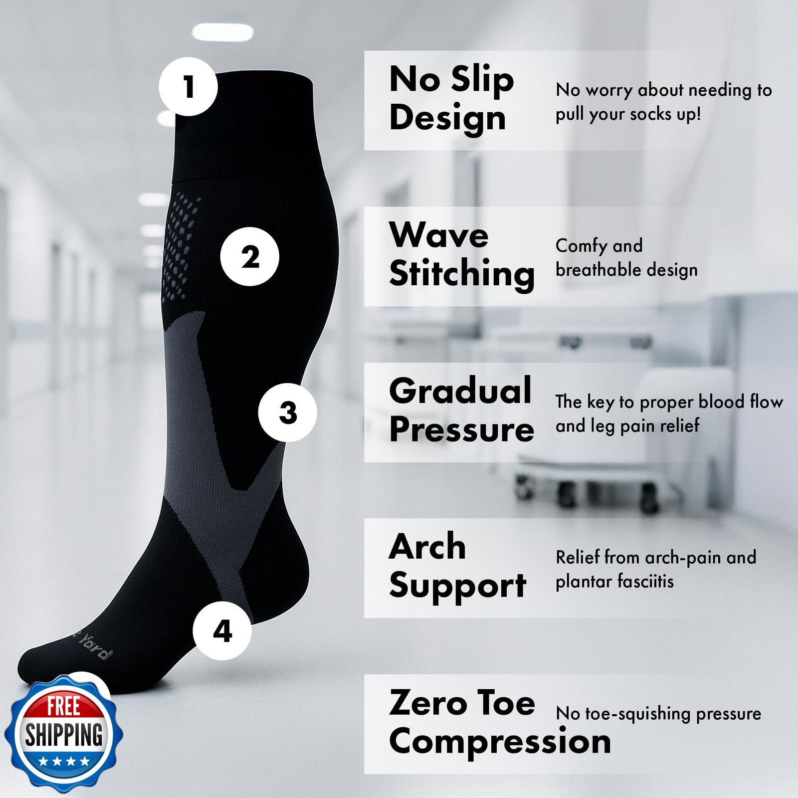 Nurse Yard Compression Socks for Nurses – Women and Men – 20-30mmHg Graduated