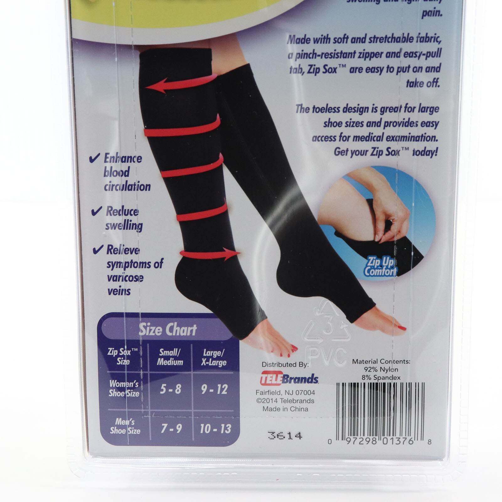 Zip Sox Zip-Up Compression Stockings Socks Black S/M Small Medium 1 Pair NEW