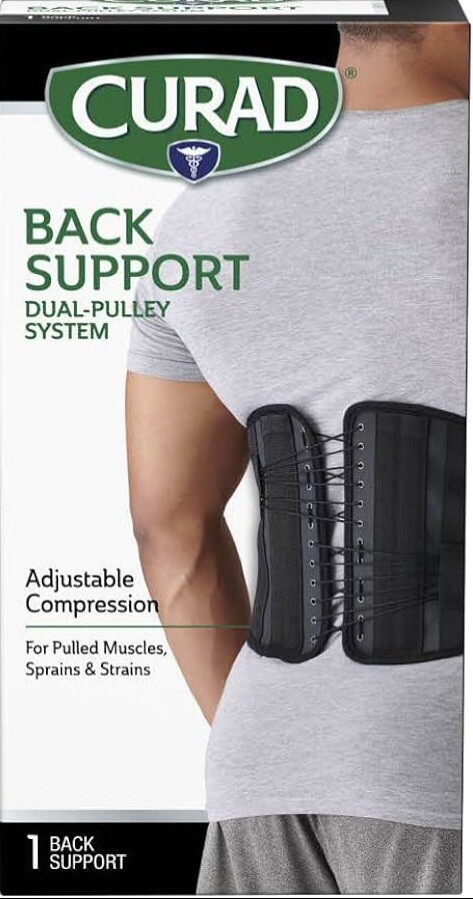 Curad Back Support Brace Adult’s Dual-Pulley System Black L/XL
