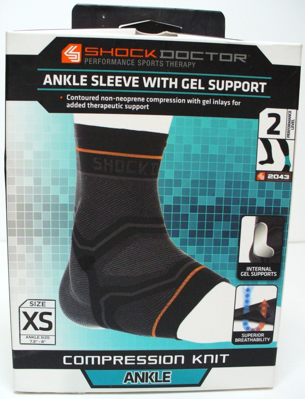 Shock Doctor Compression Knit Ankle Sleeve with Gel Support – Black/Gray XS