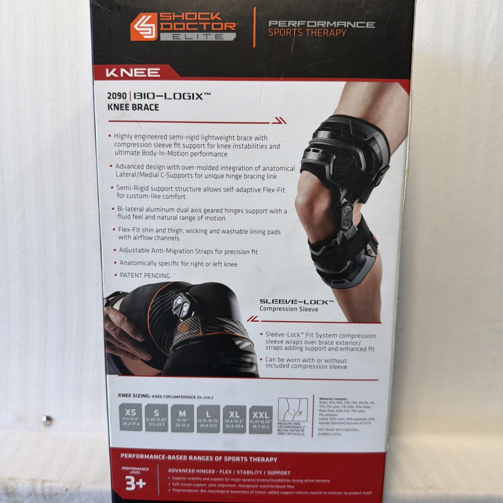 Shock Doctor Bio-Logix Knee Brace Size M Left Knee. 2090 Performance Level 3+