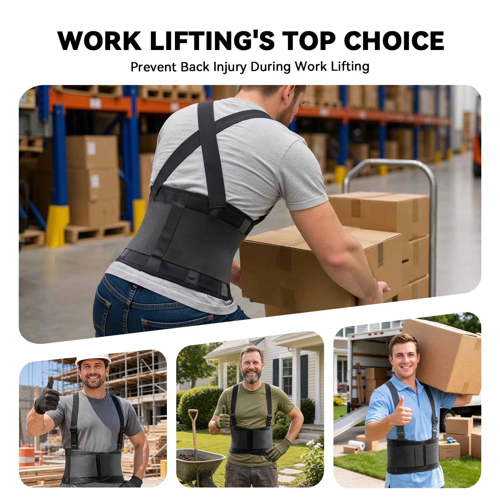 SOLOEVER Work Back Brace for Men & Women, Adjustable Lower Large, Black