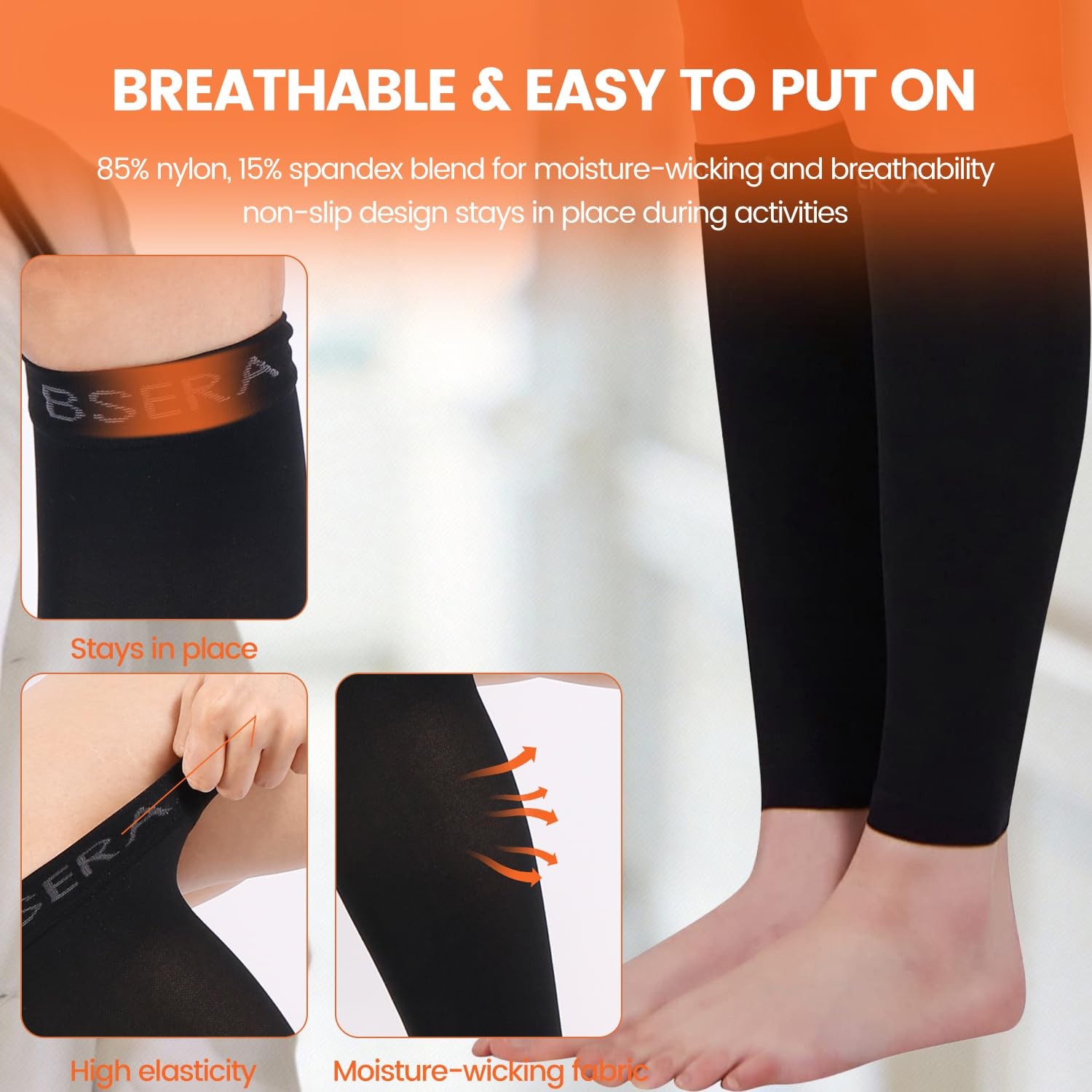 BSERA Black Large Calf Compression Sleeve 2 Pair