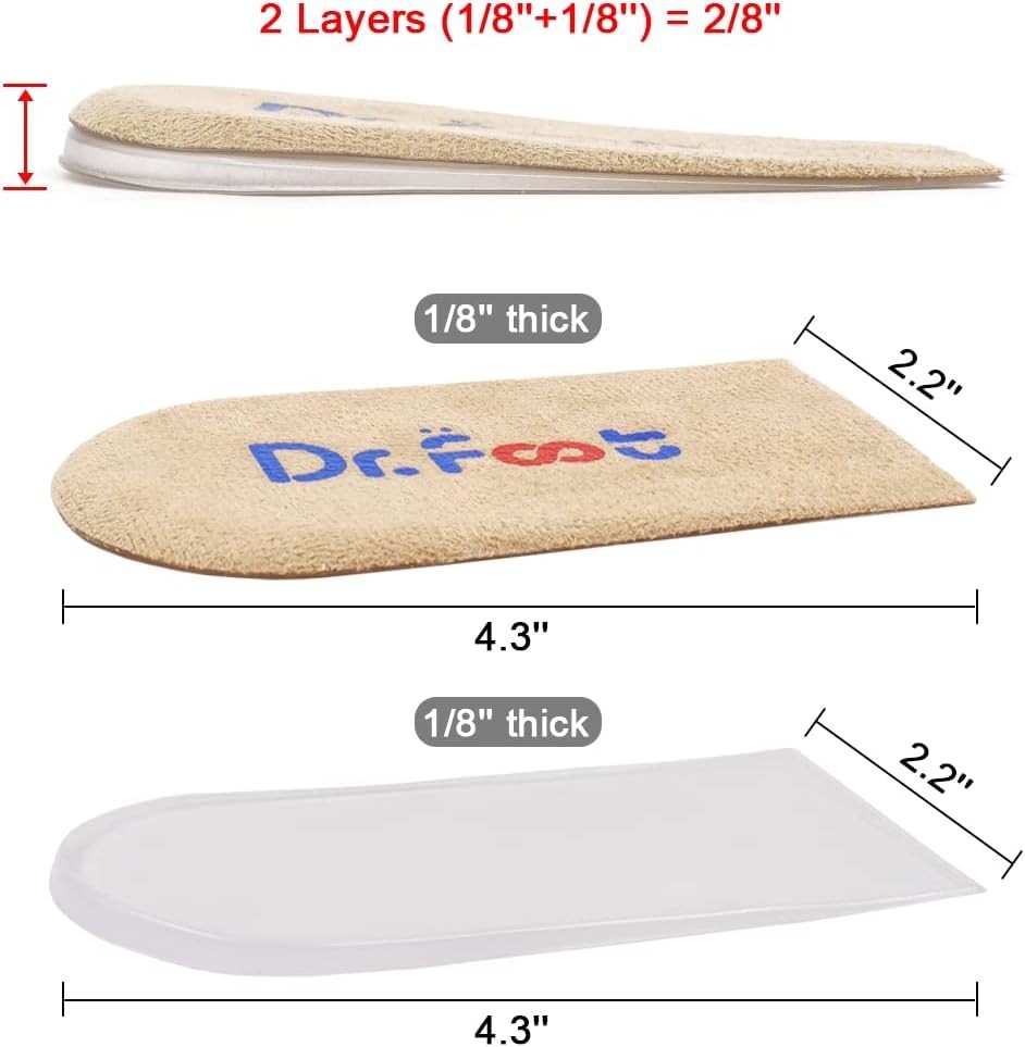 Dr.Foot Adjustable Heel Lift Inserts – Beige Orthopedic Insoles for Comfort