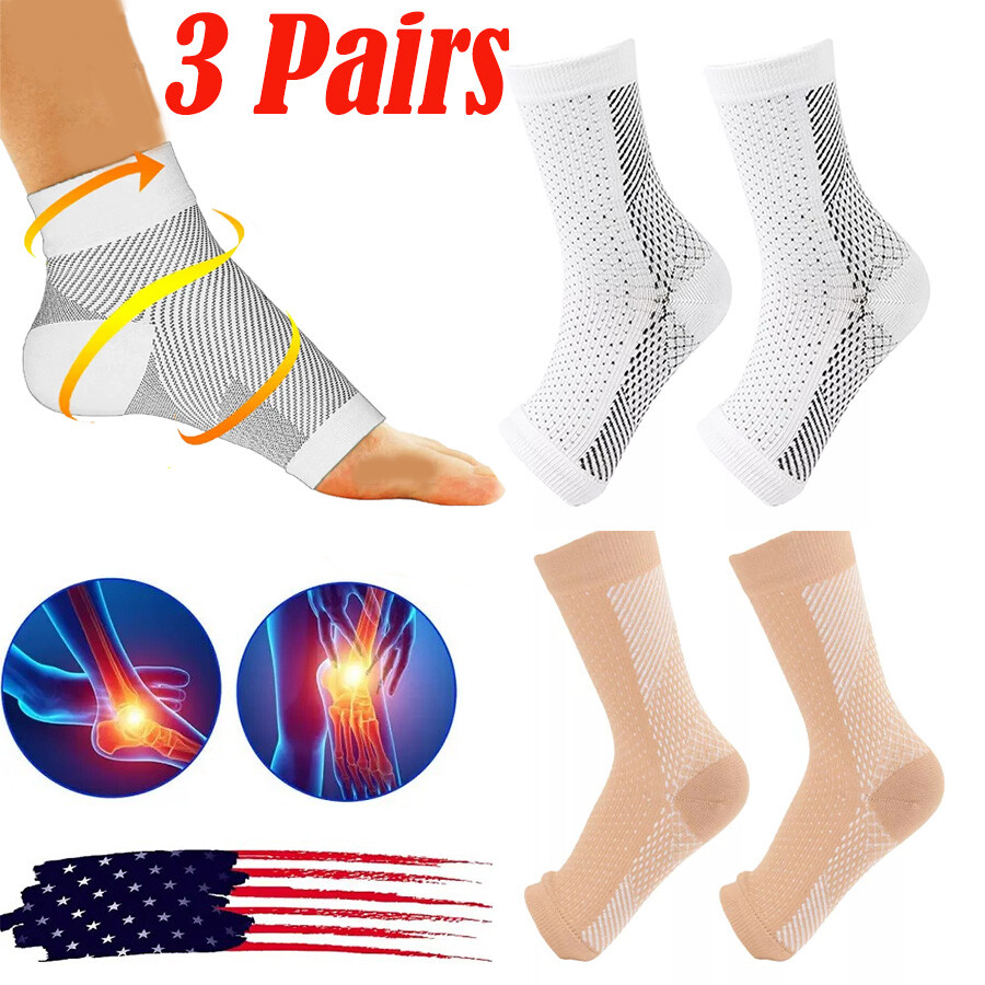 3 Pairs Compression Socks Ankle Sleeve for Plantar Fasciitis Achilles Tendonitis